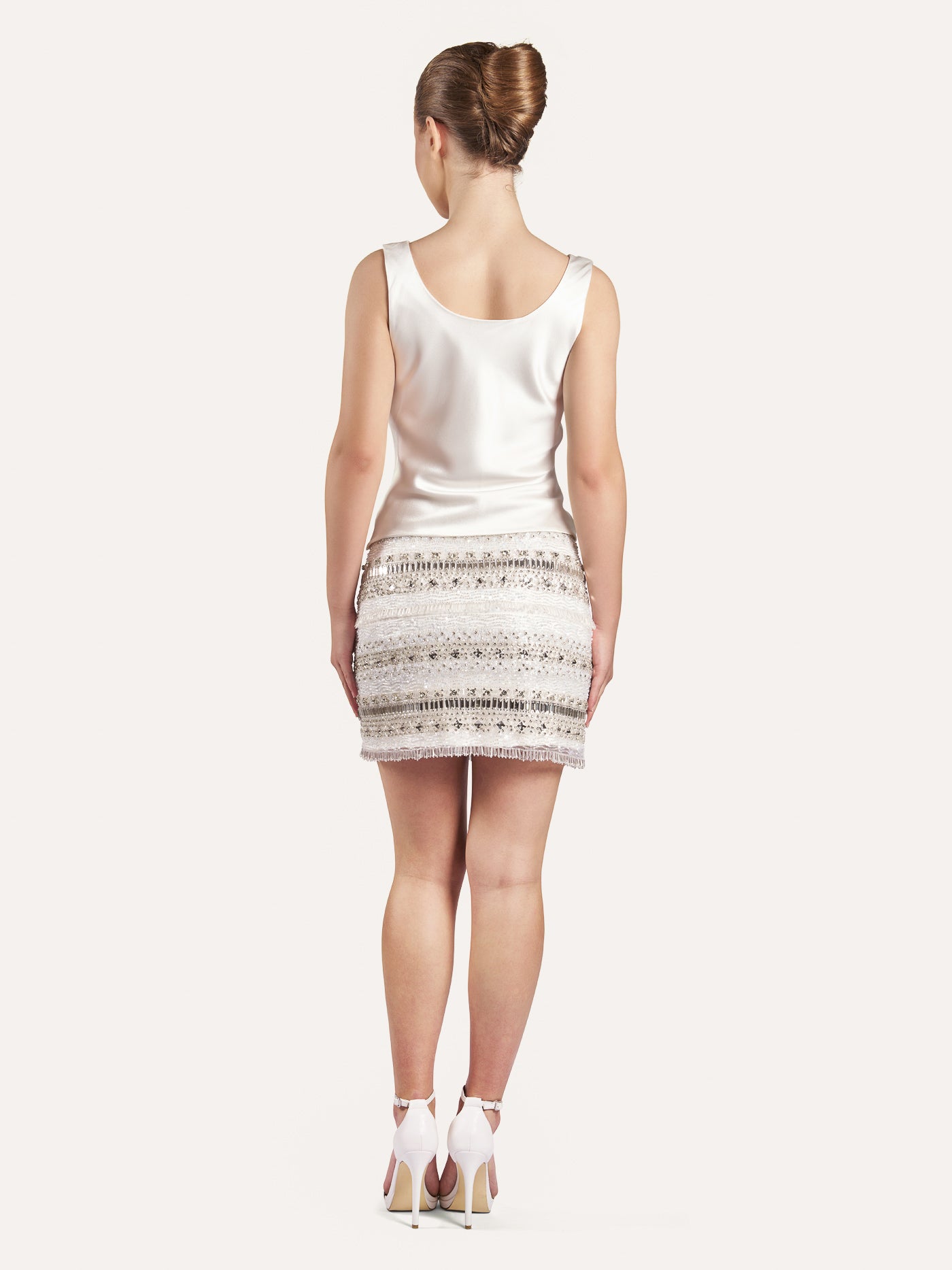 Crystal-Embellished Short Silk Skirt