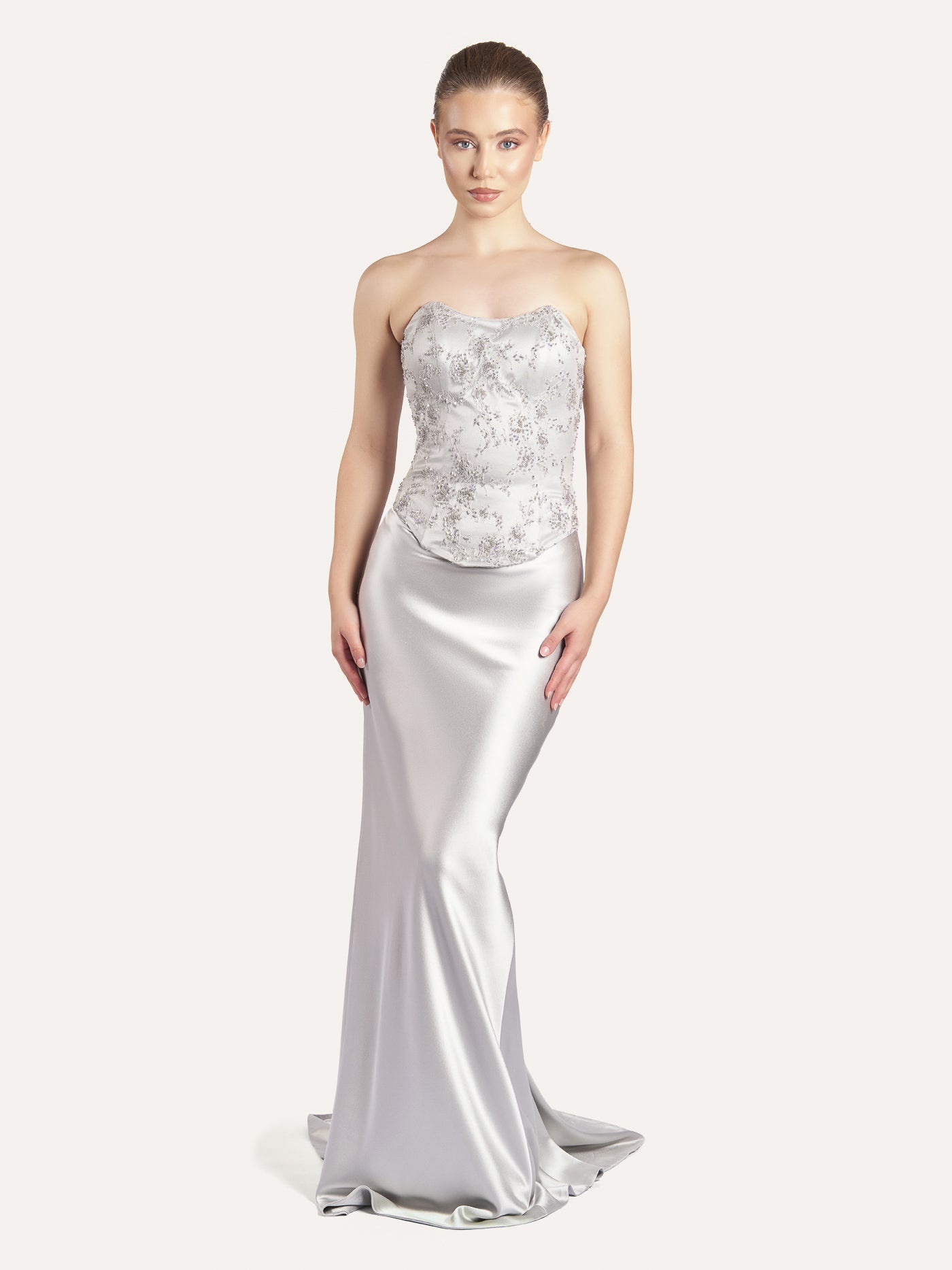 Long Bias-Cut Silk Skirt with Tail