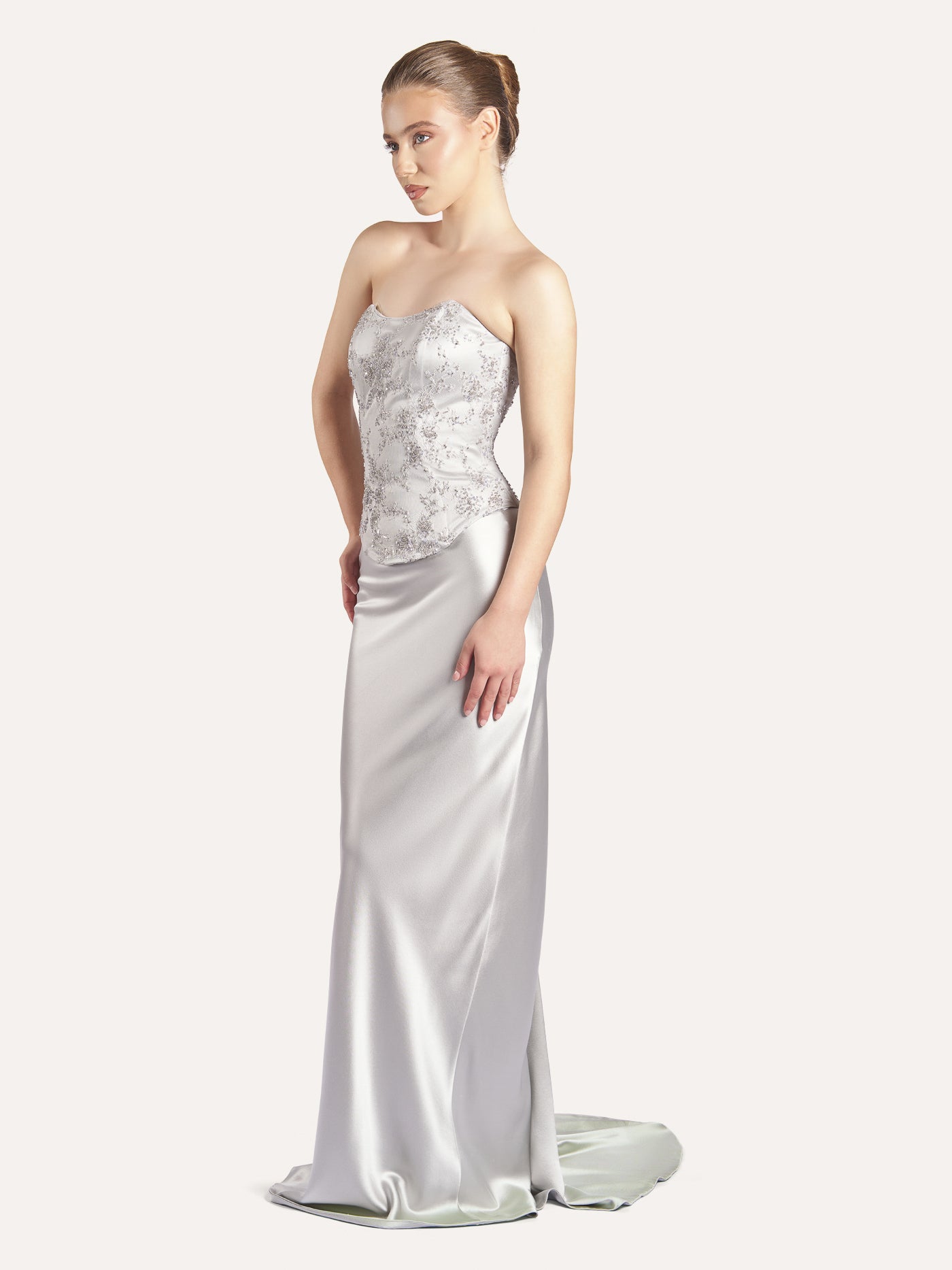 Long Bias-Cut Silk Skirt with Tail