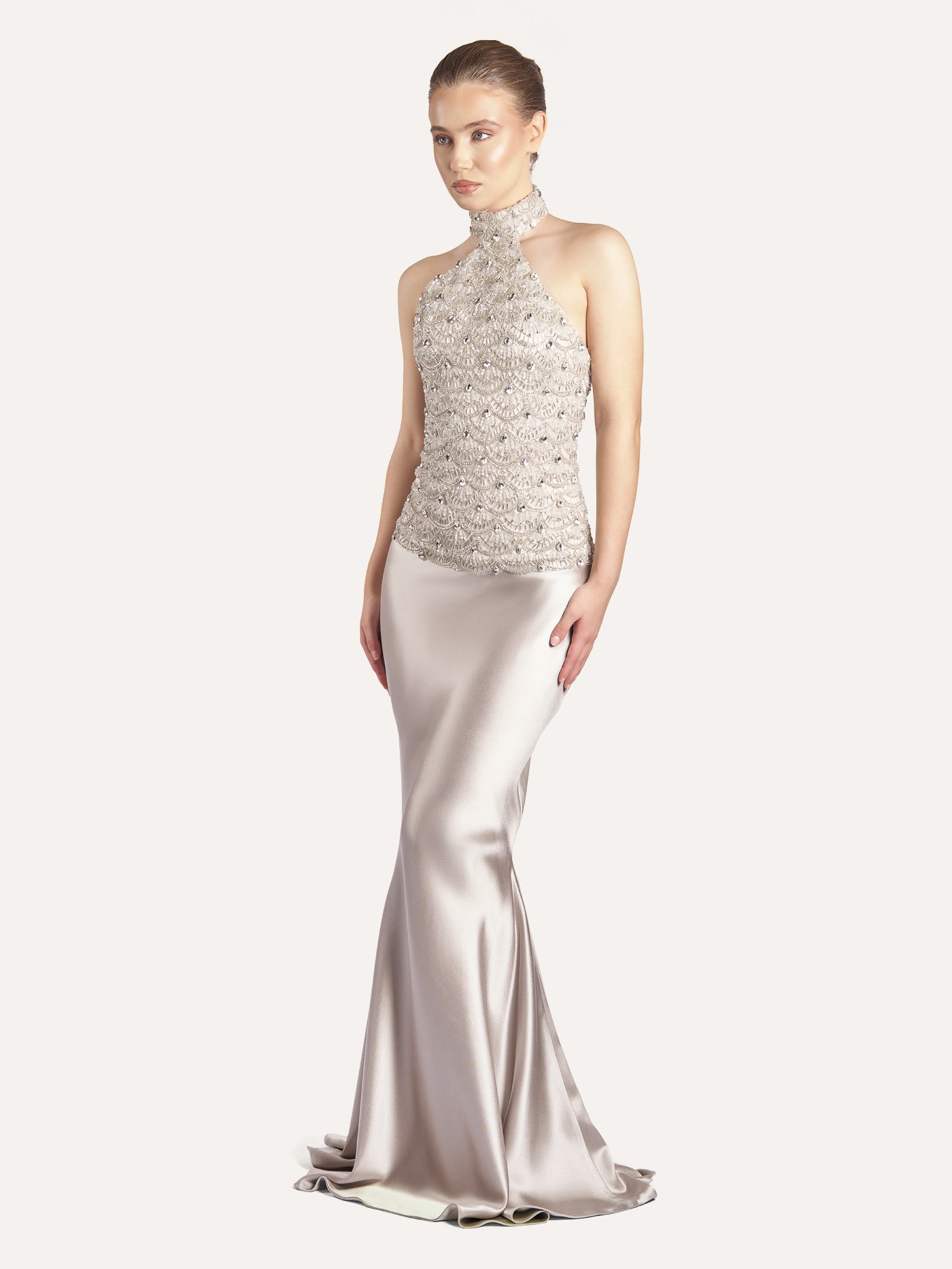 Embellished Halter Silk Corset