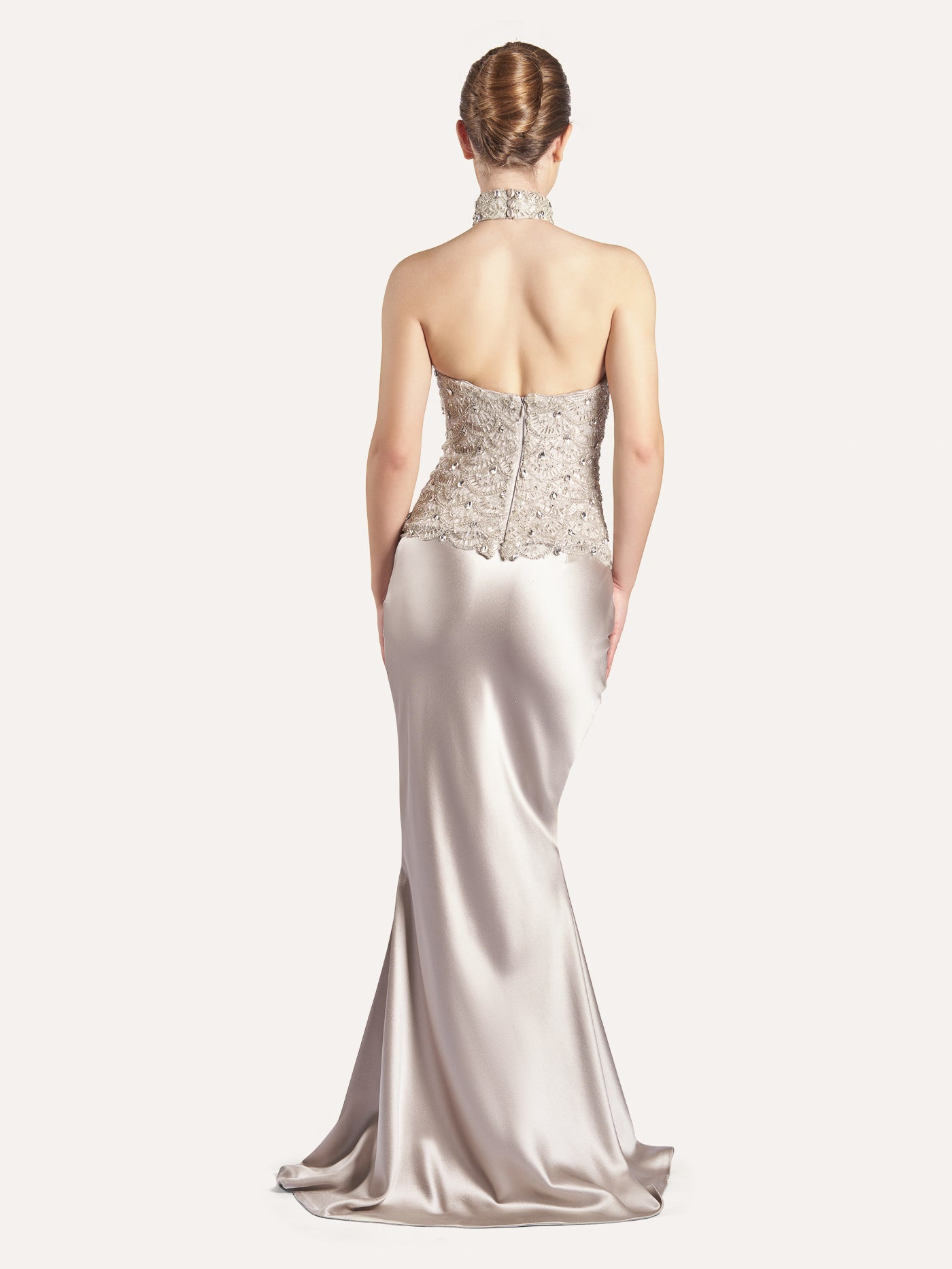 Crystal-Embellished Halter Silk Corset