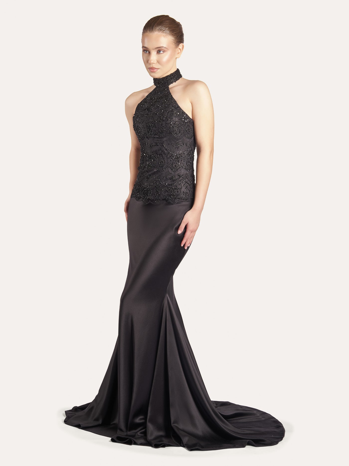 Embellished Lace Halter Silk Corset