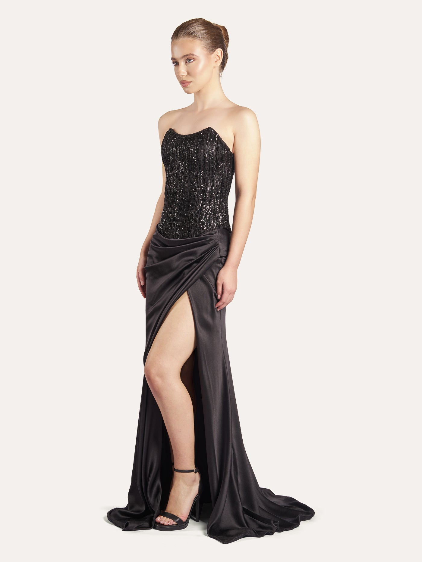 Draped Silk Long Skirt with Slit
