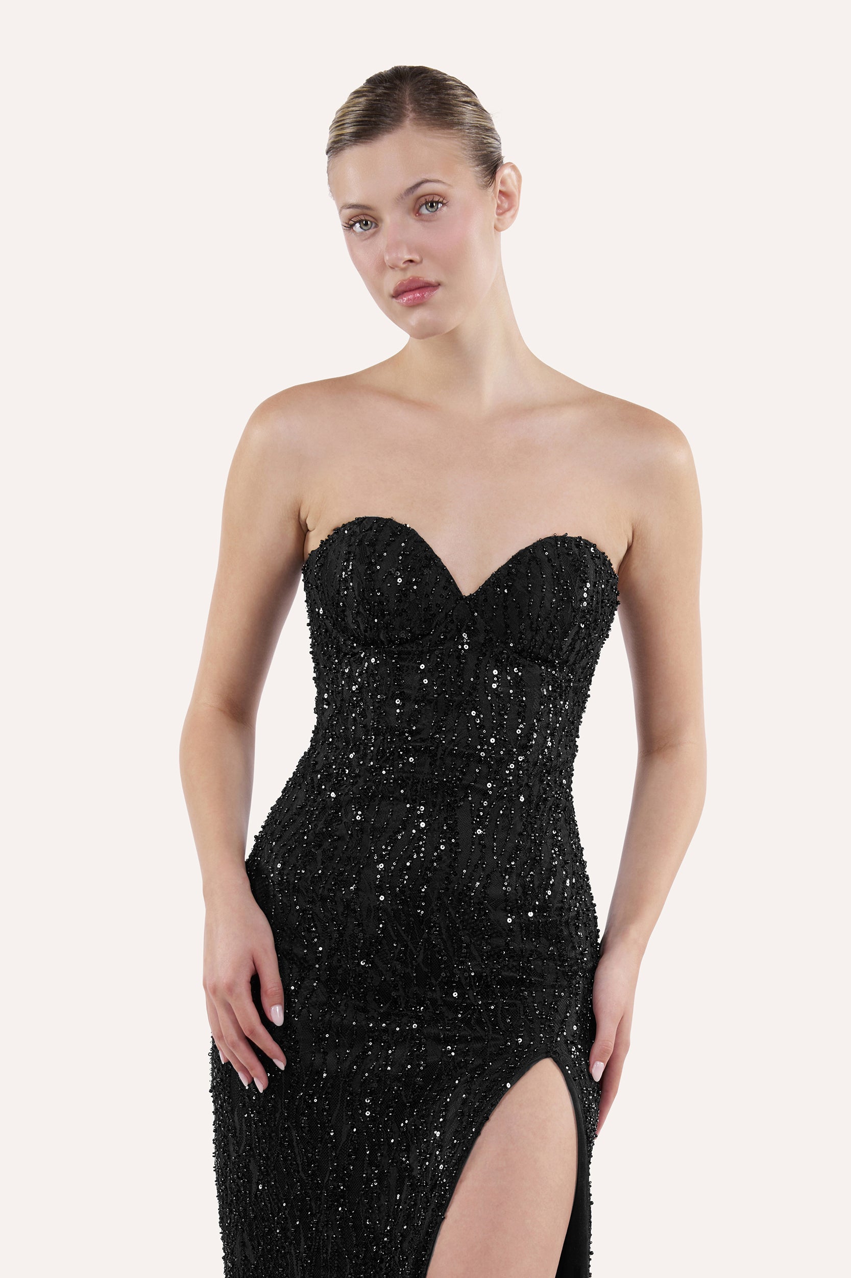 Sweetheart corset dress with slit