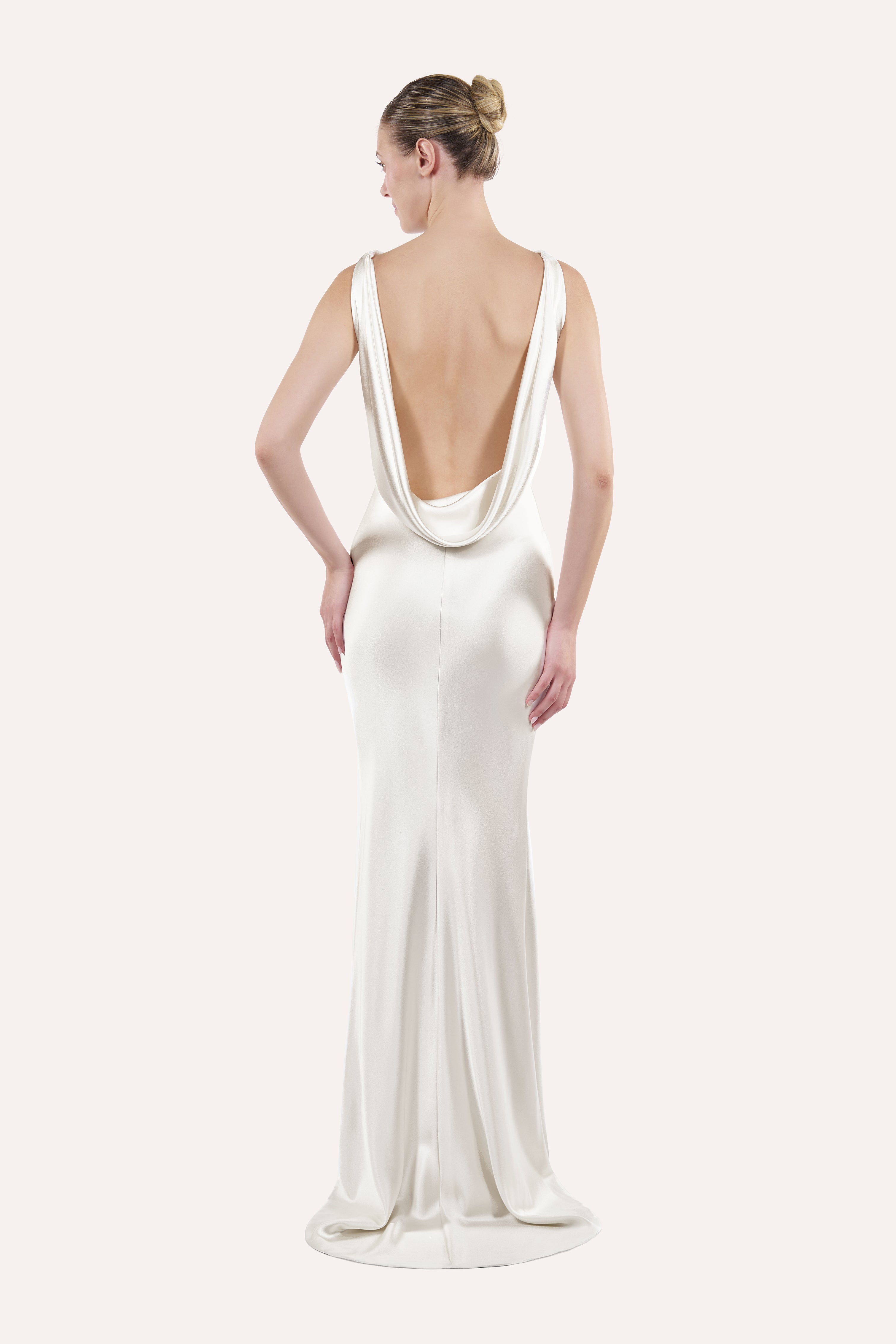 Boat neck cowl-back slip dress