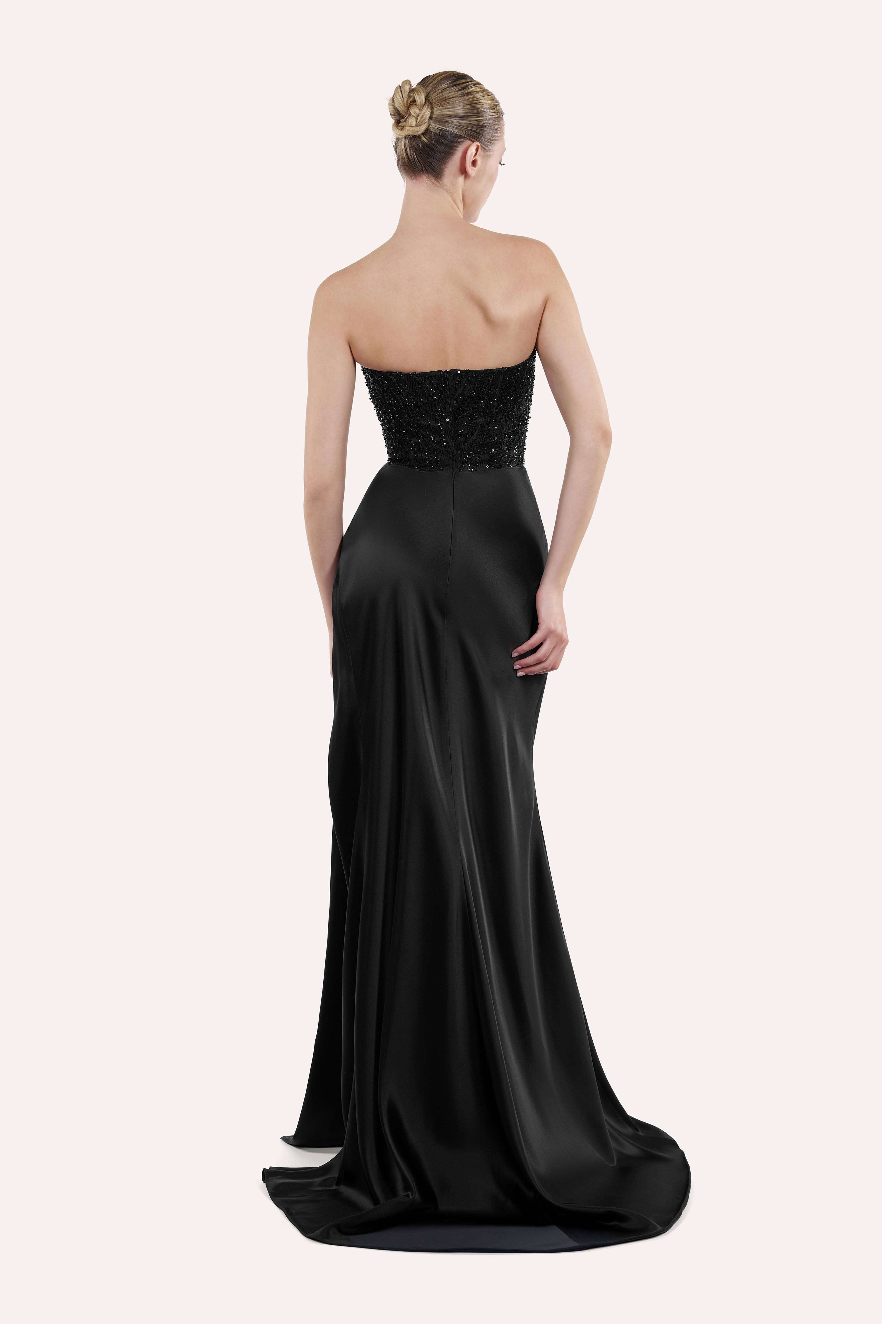 Boat neck corset dress with draped skirt
