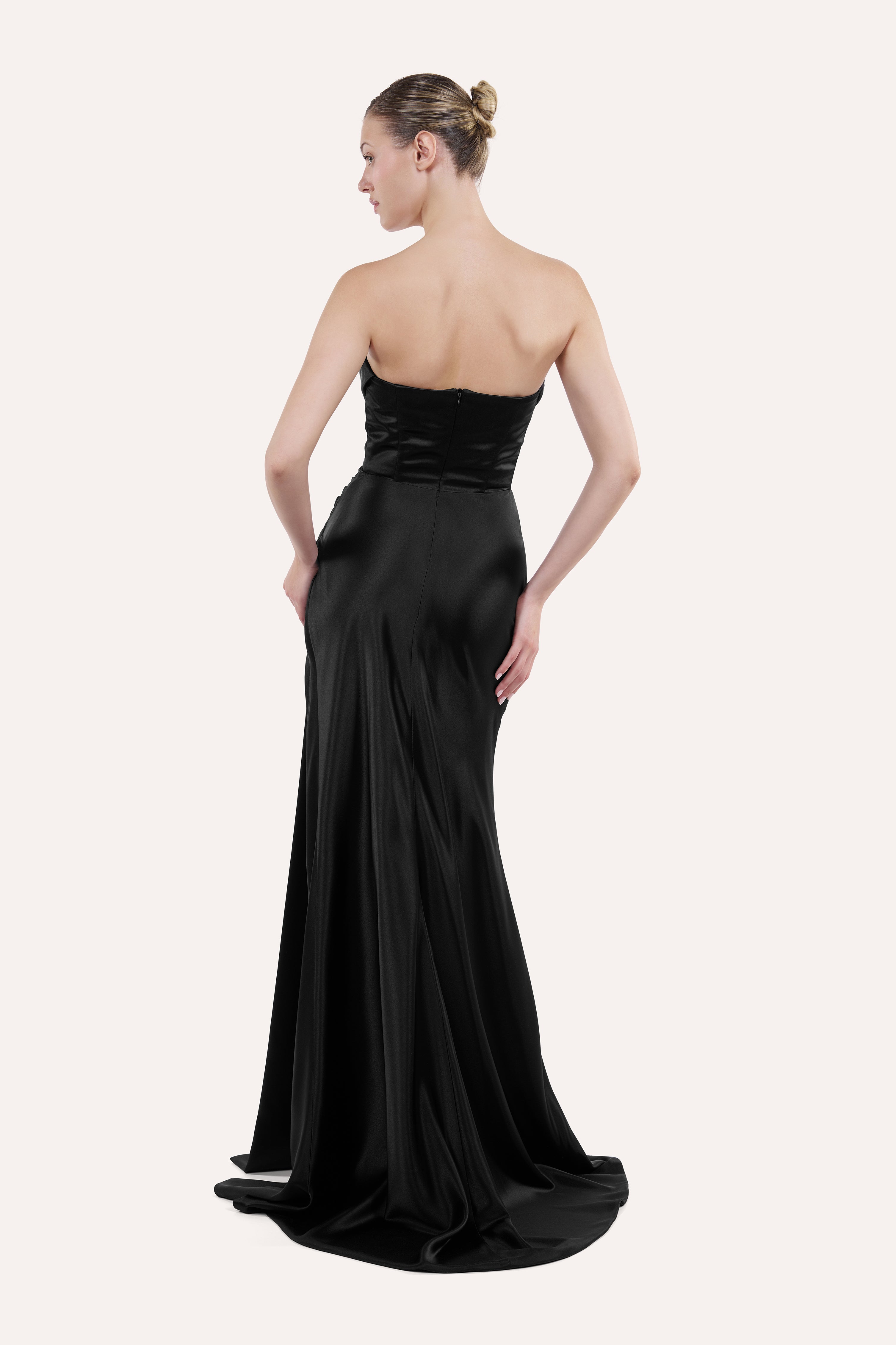 Sweetheart corset dress with draped skirt