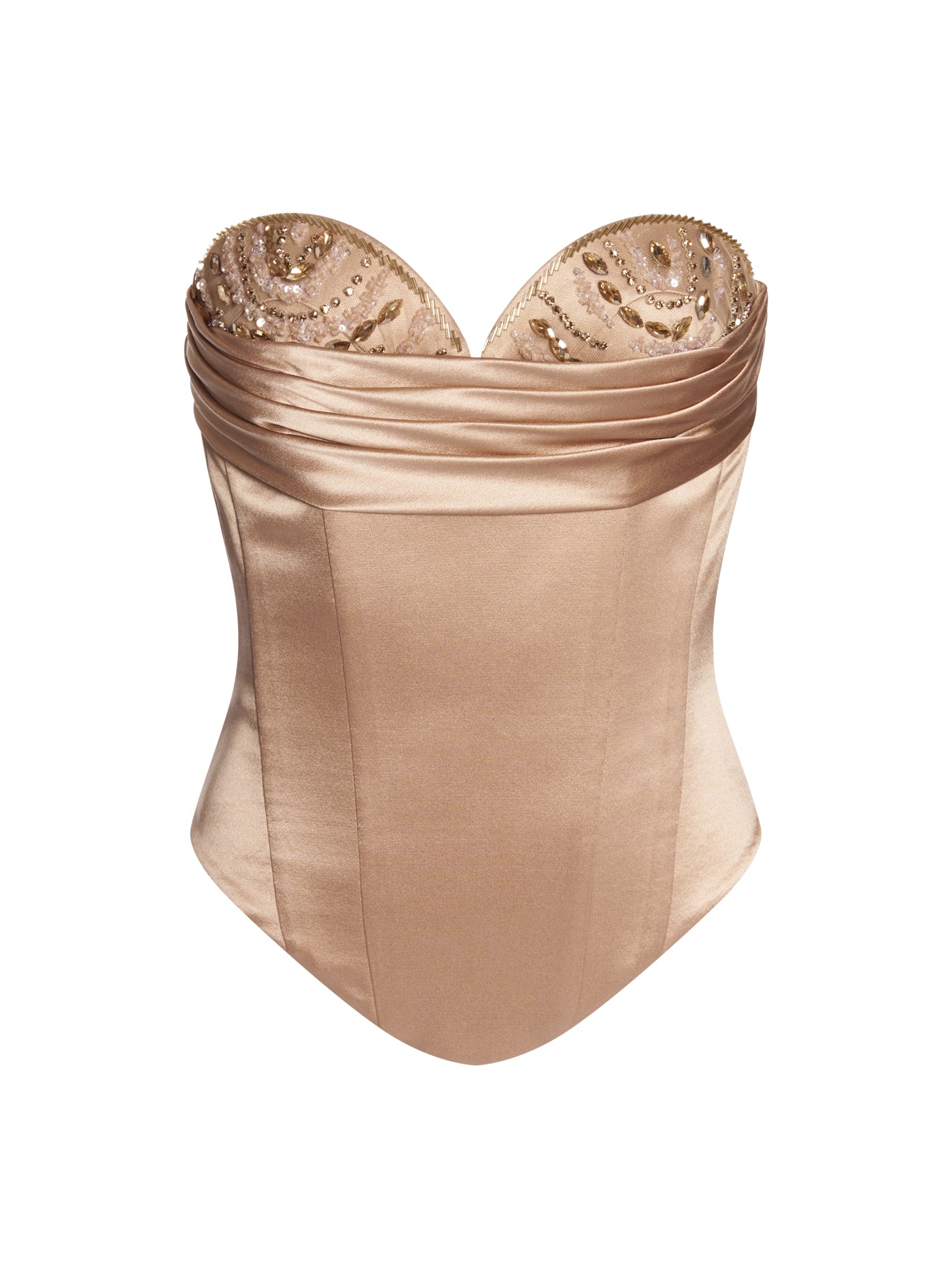 Embellished Cut-Cup Silk Corset with Draped Cowl