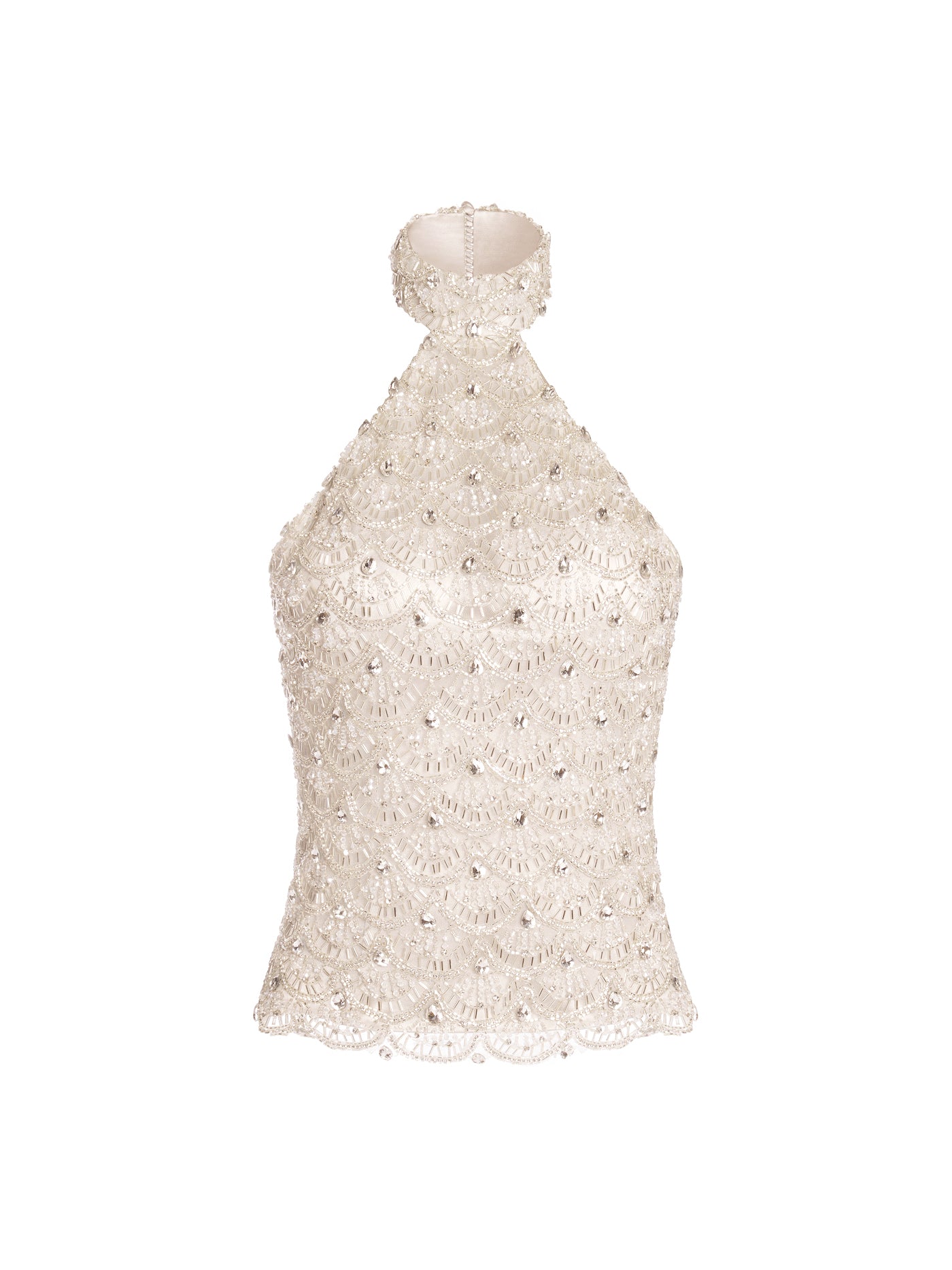 Crystal-Embellished Halter Silk Corset