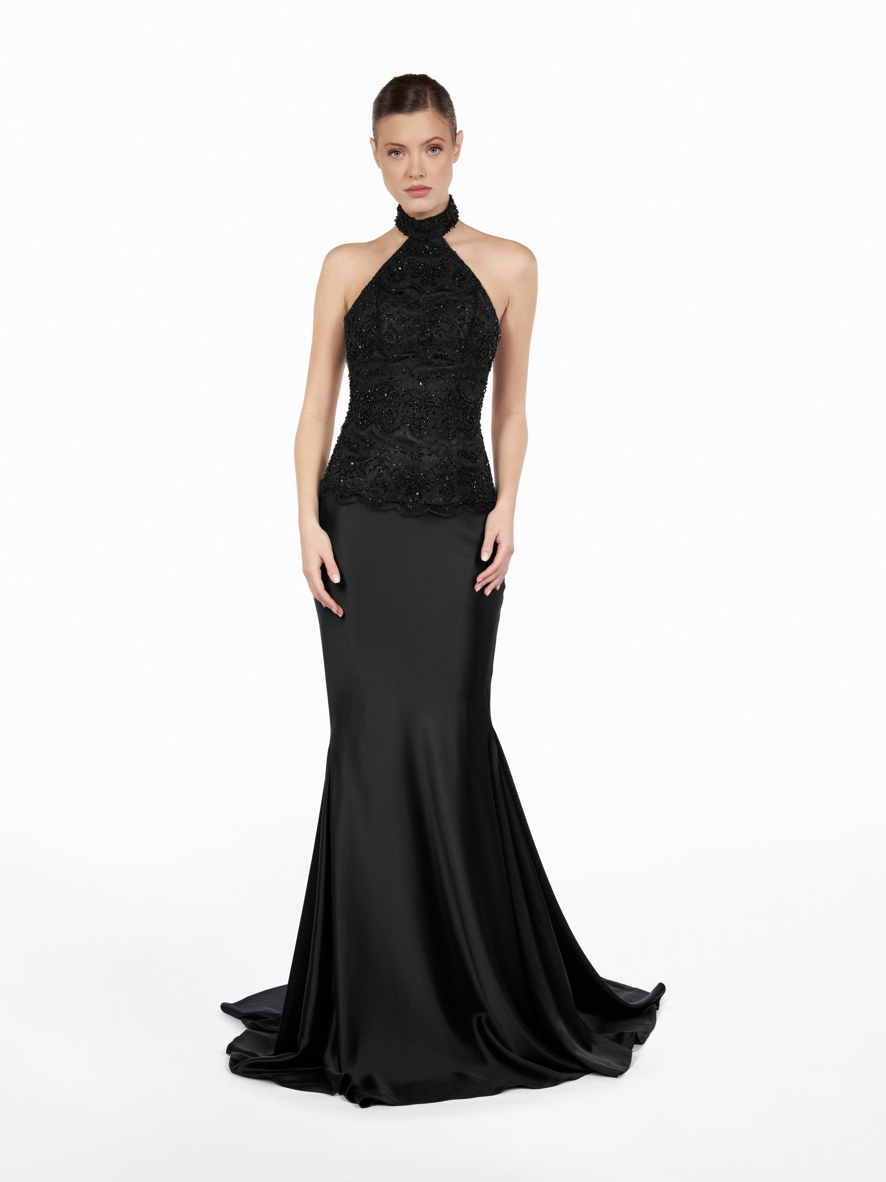 Embellished Lace Halter Silk Corset