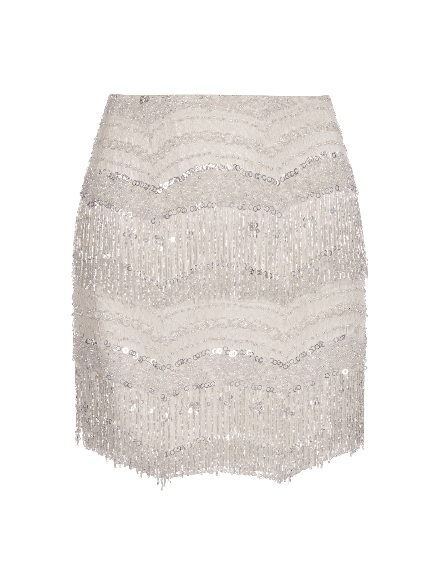 Embroidered Fringed Short Silk Skirt