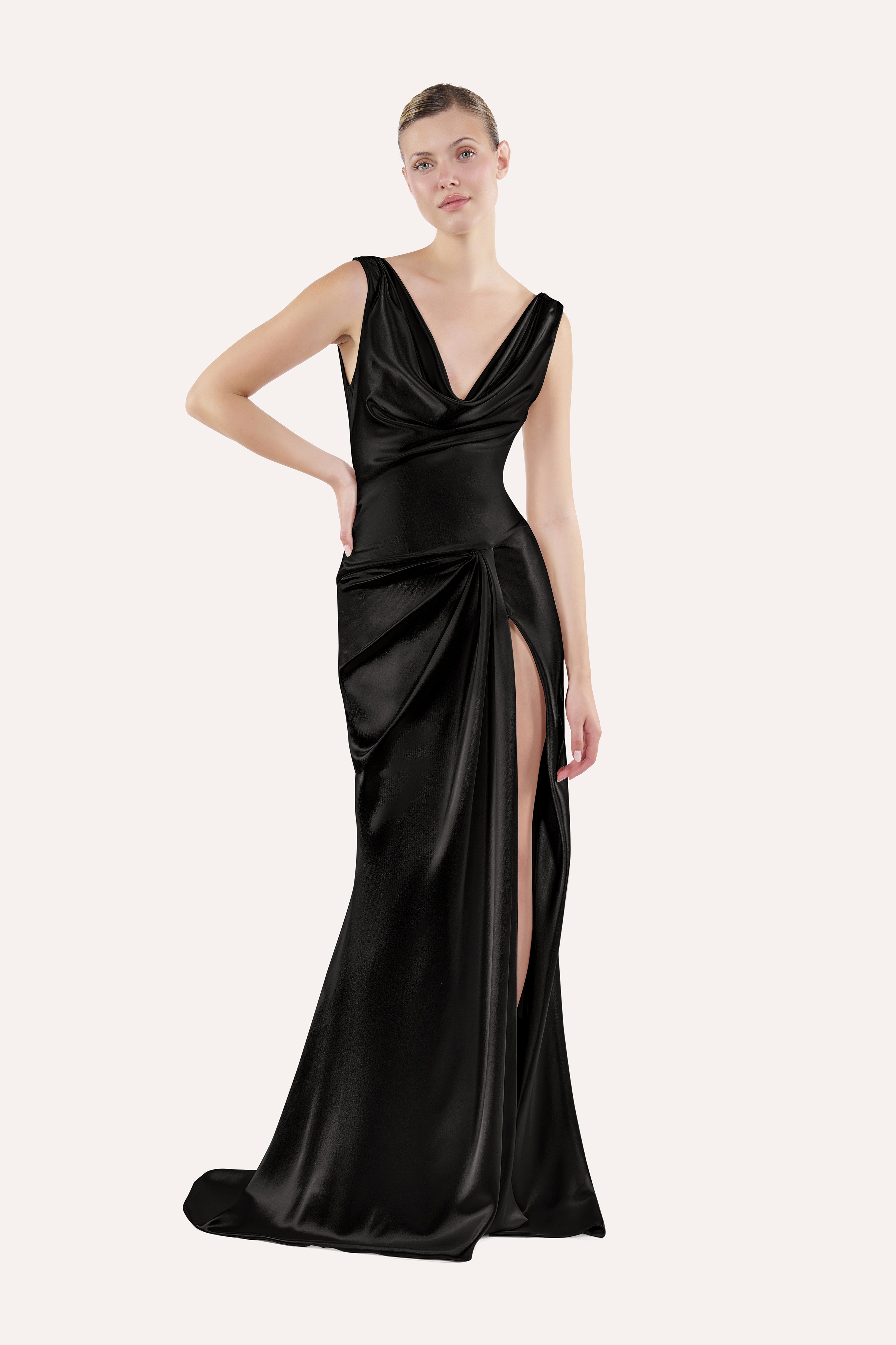 Draped cowl-neck dress