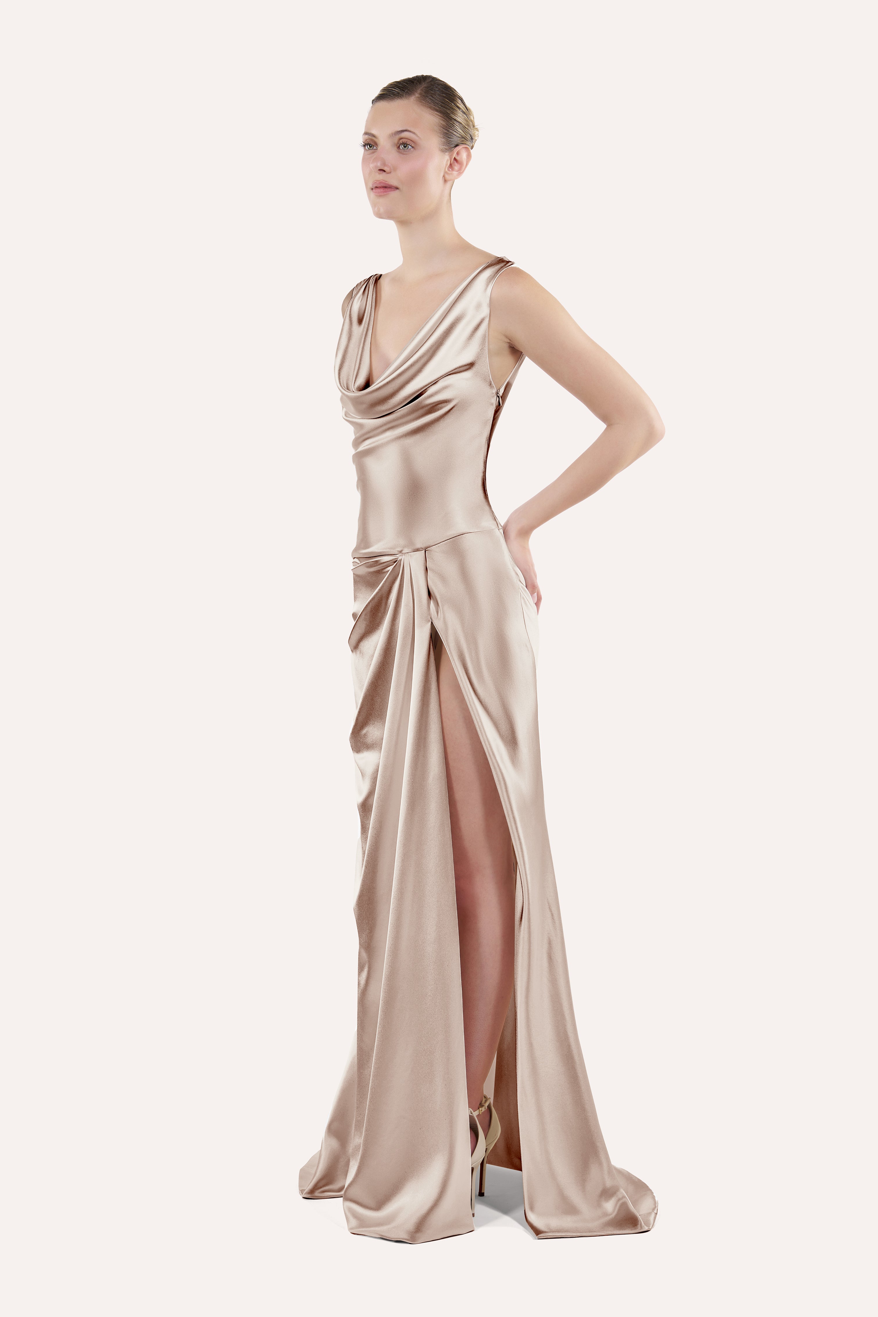Draped cowl-neck dress