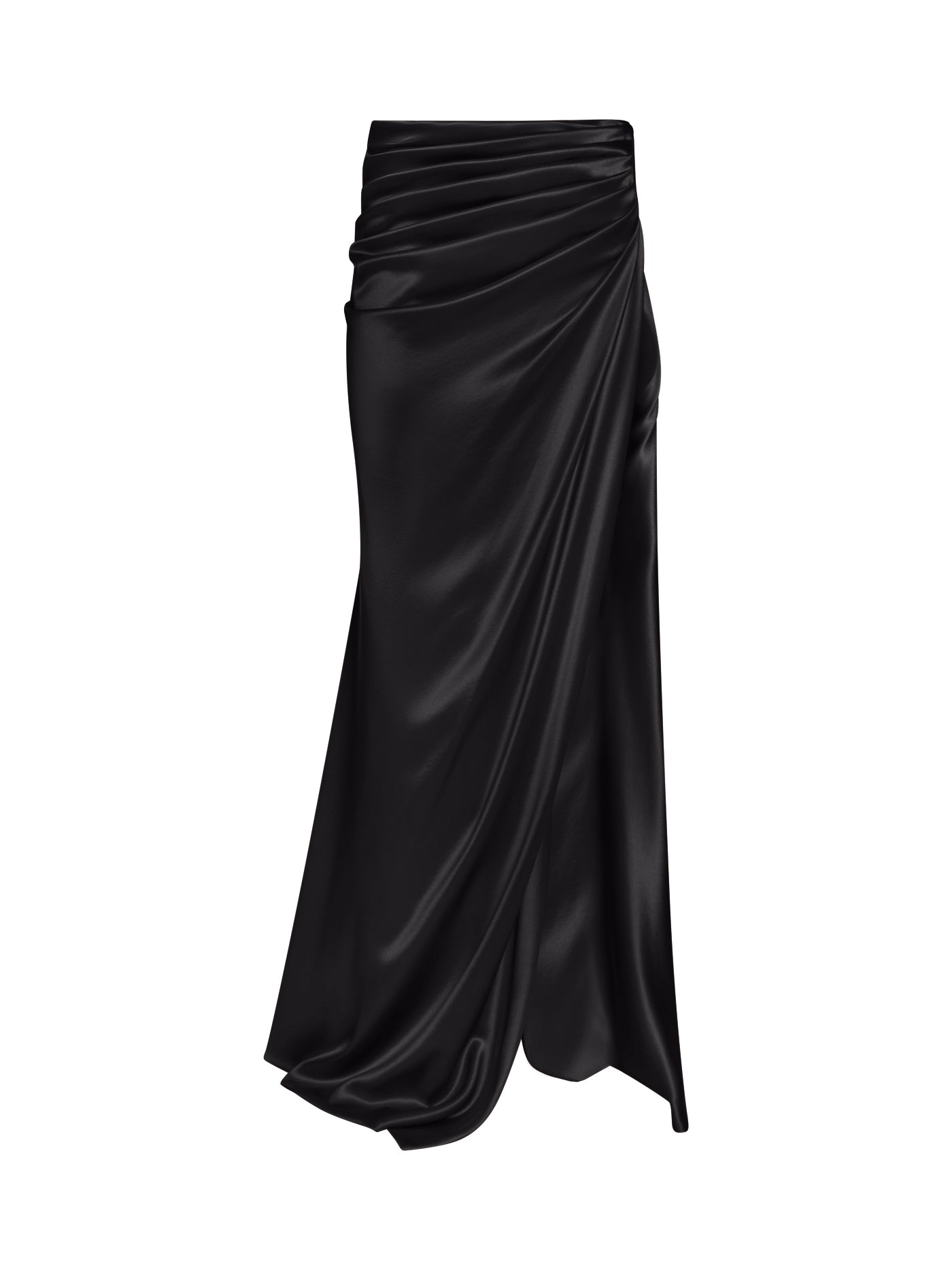 Draped Silk Long Skirt with Side Slit