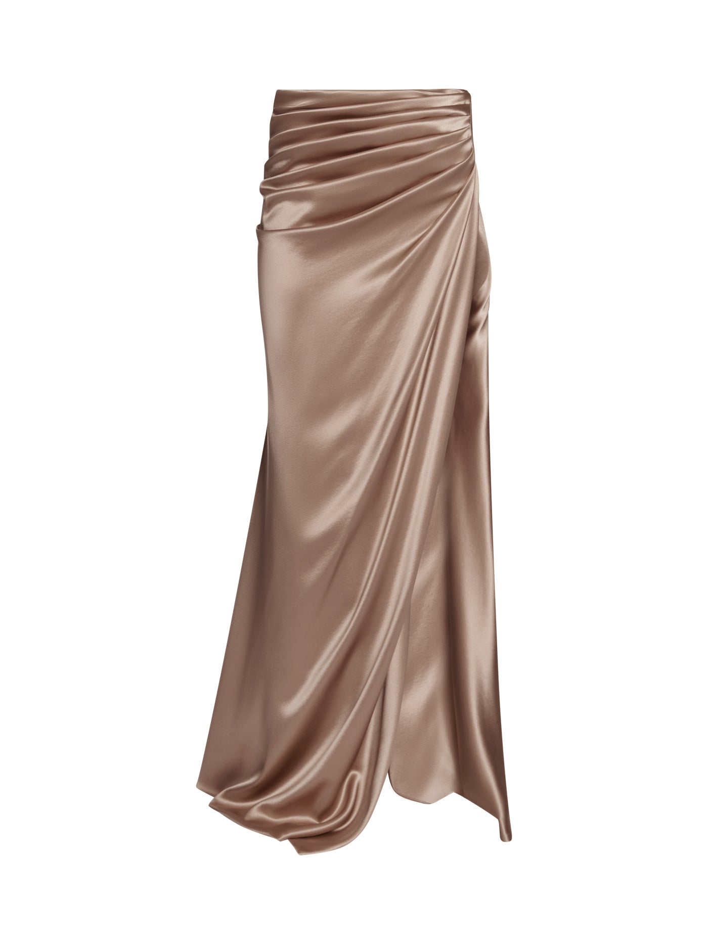 Draped Silk Long Skirt with Side Slit