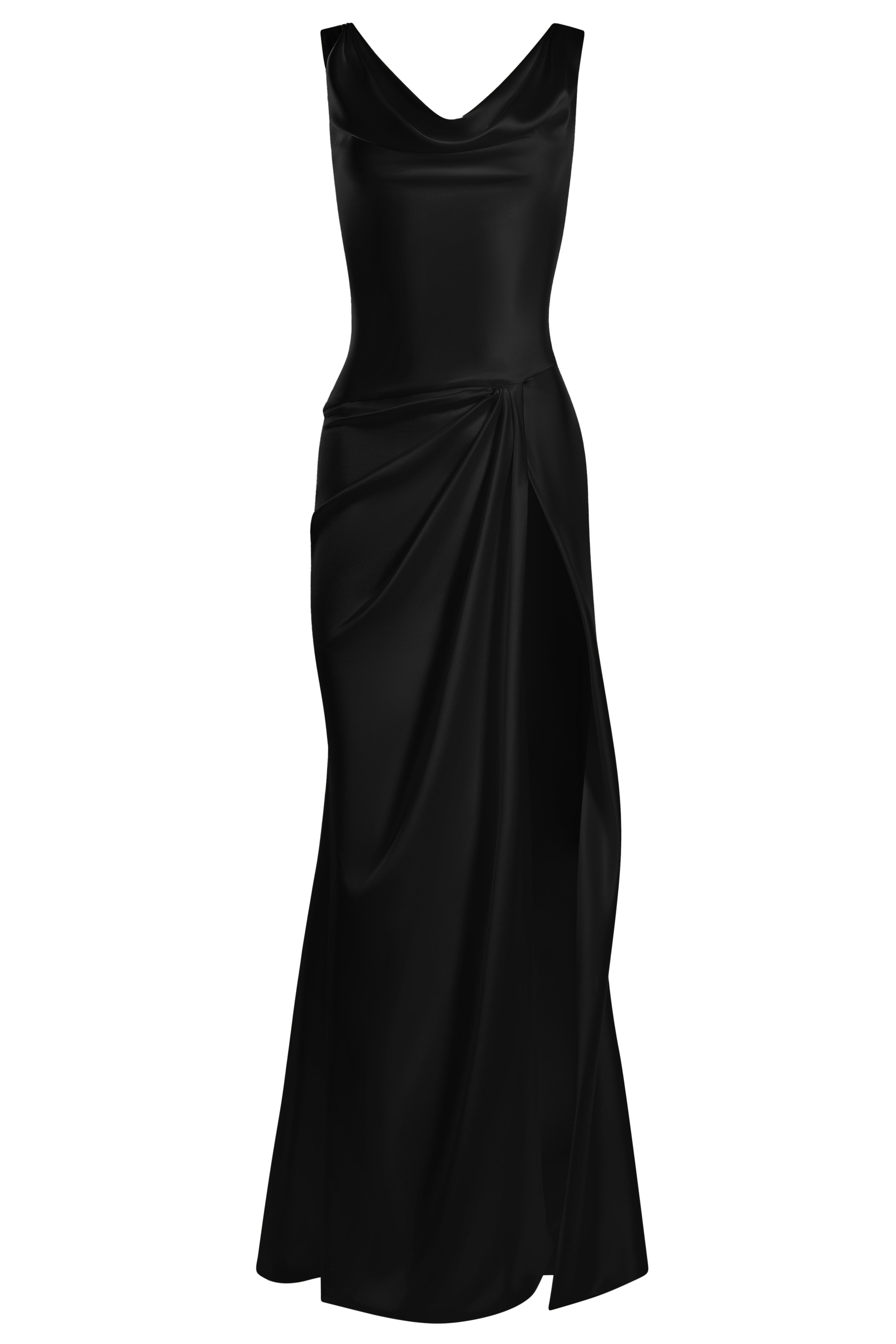 Cowl neck open back slip dress