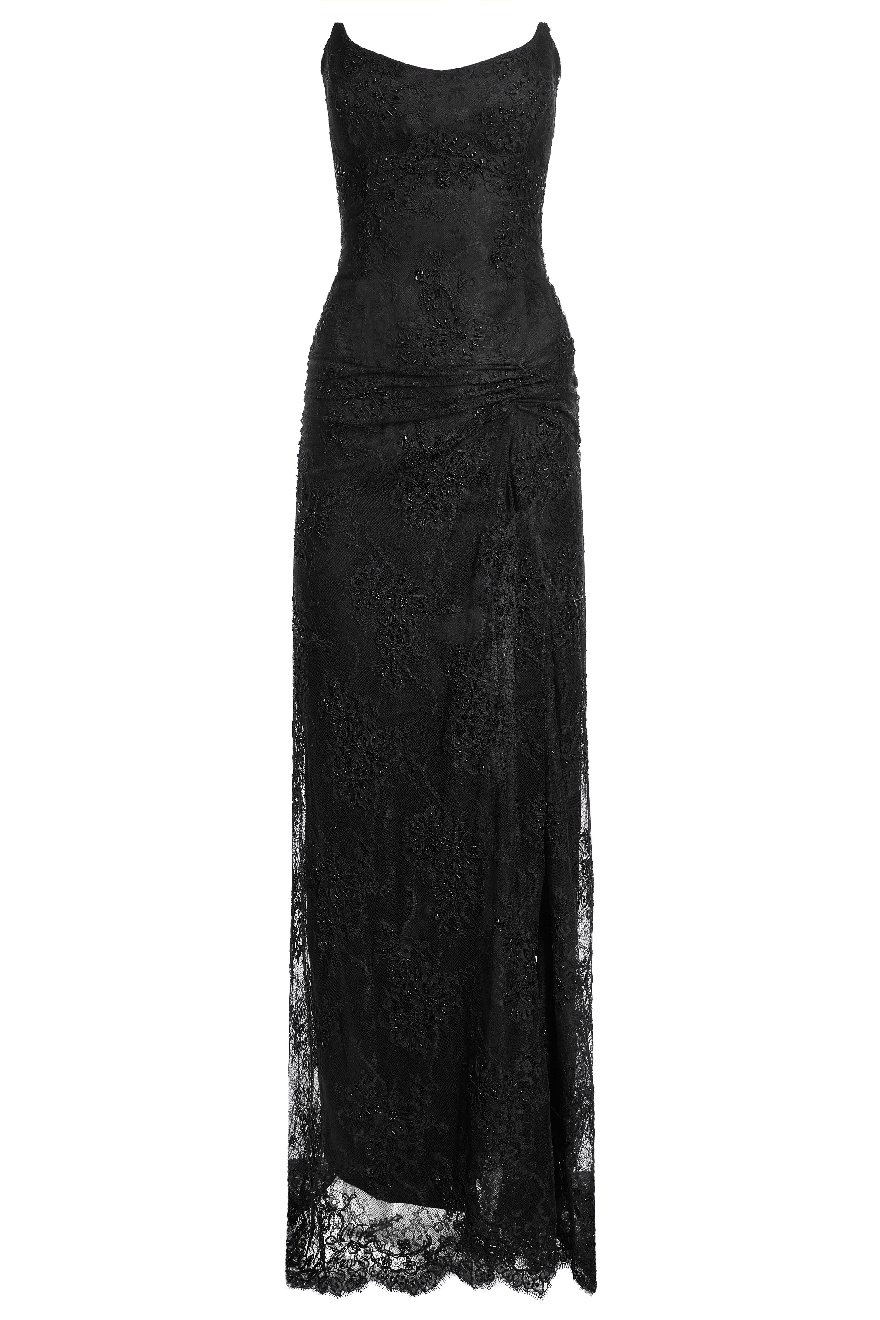 Boat neck dress with train