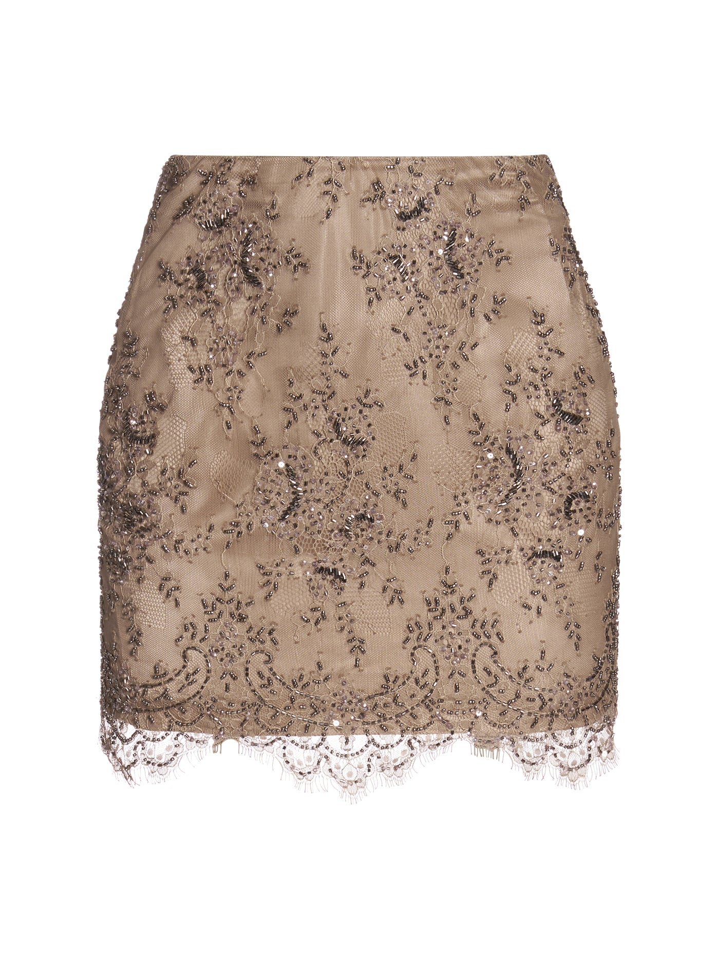 Embellished Lace Short Silk Skirt