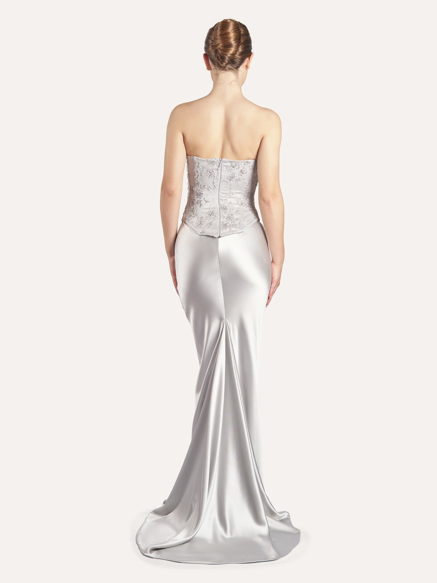 Long Bias-Cut Silk Skirt with Tail