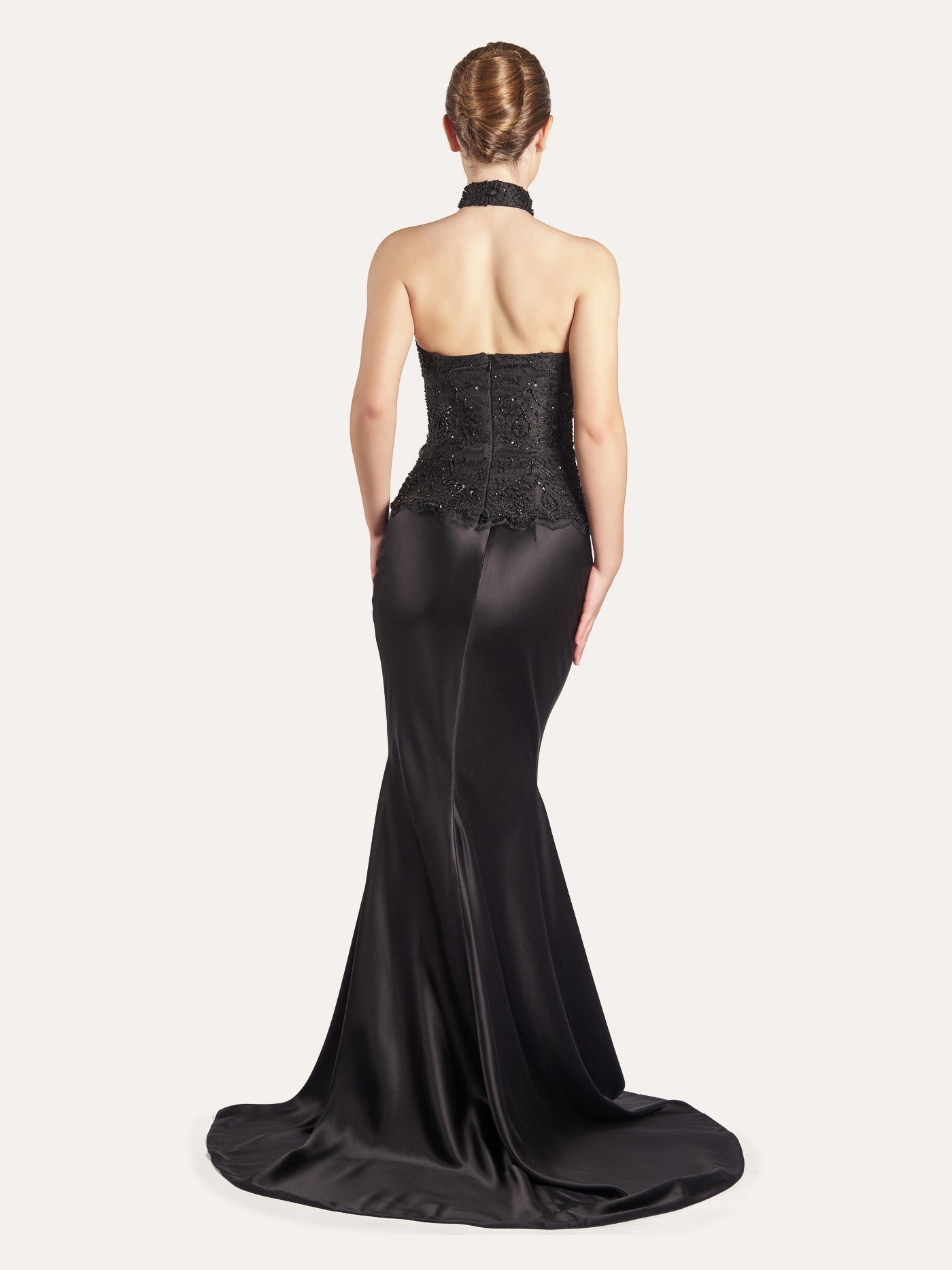 Embellished Lace Halter Silk Corset