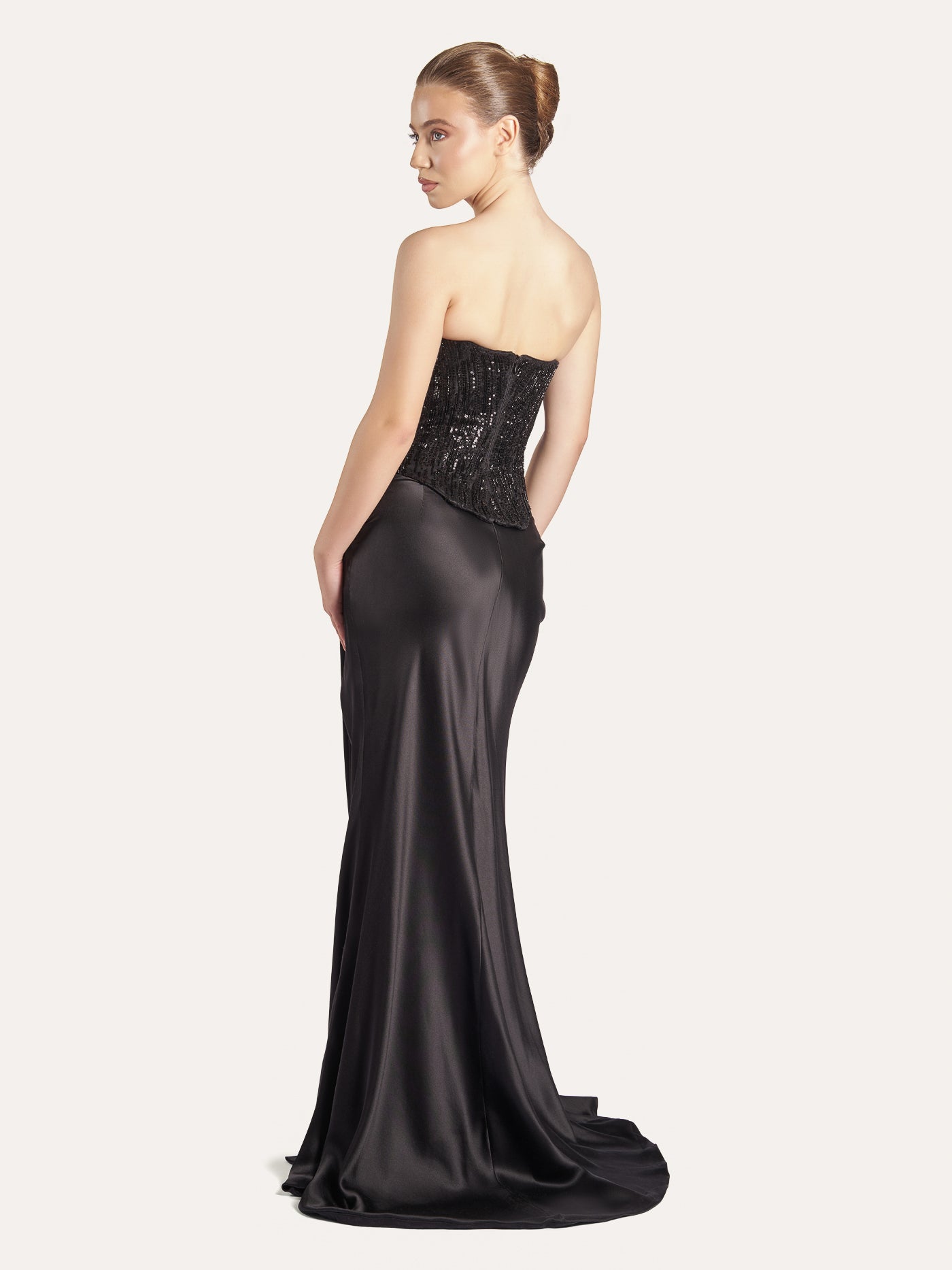 Draped Silk Long Skirt with Slit