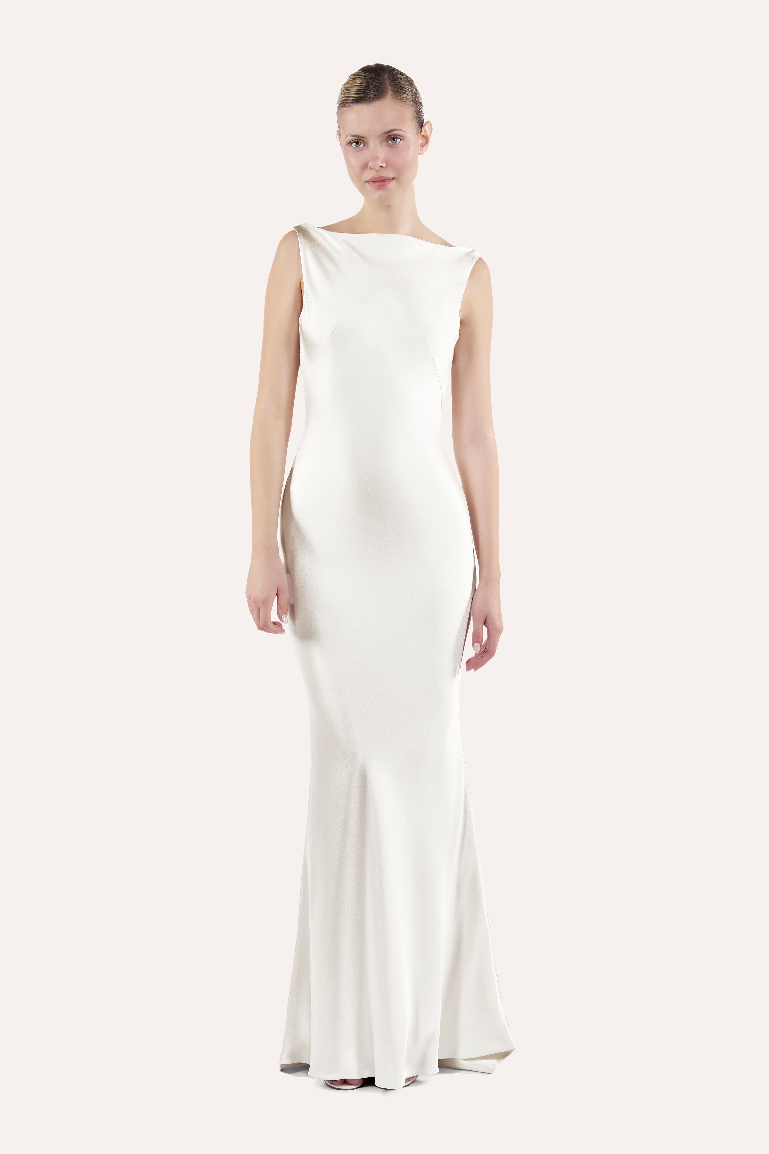 Boat neck cowl-back slip dress