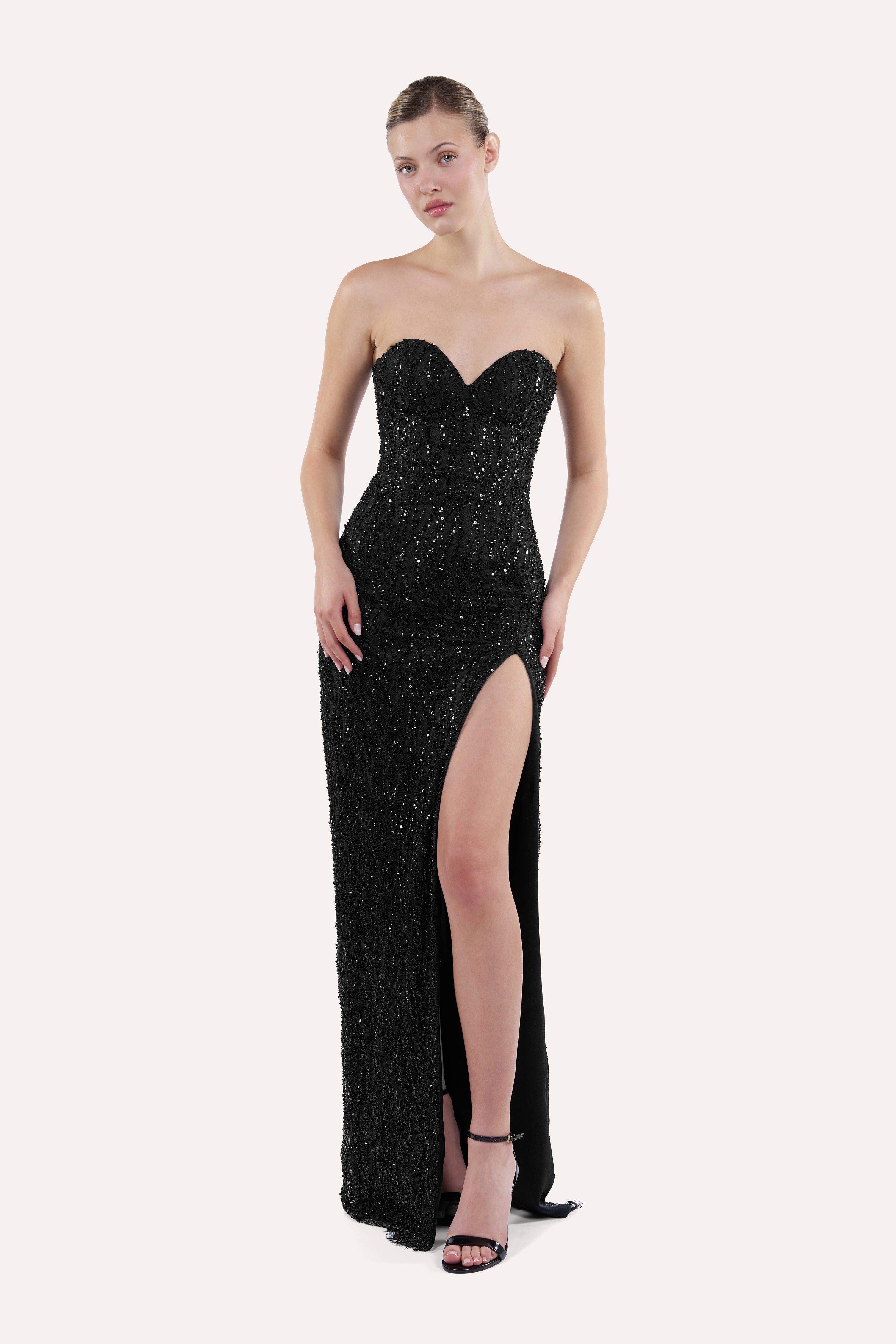Sweetheart corset dress with slit