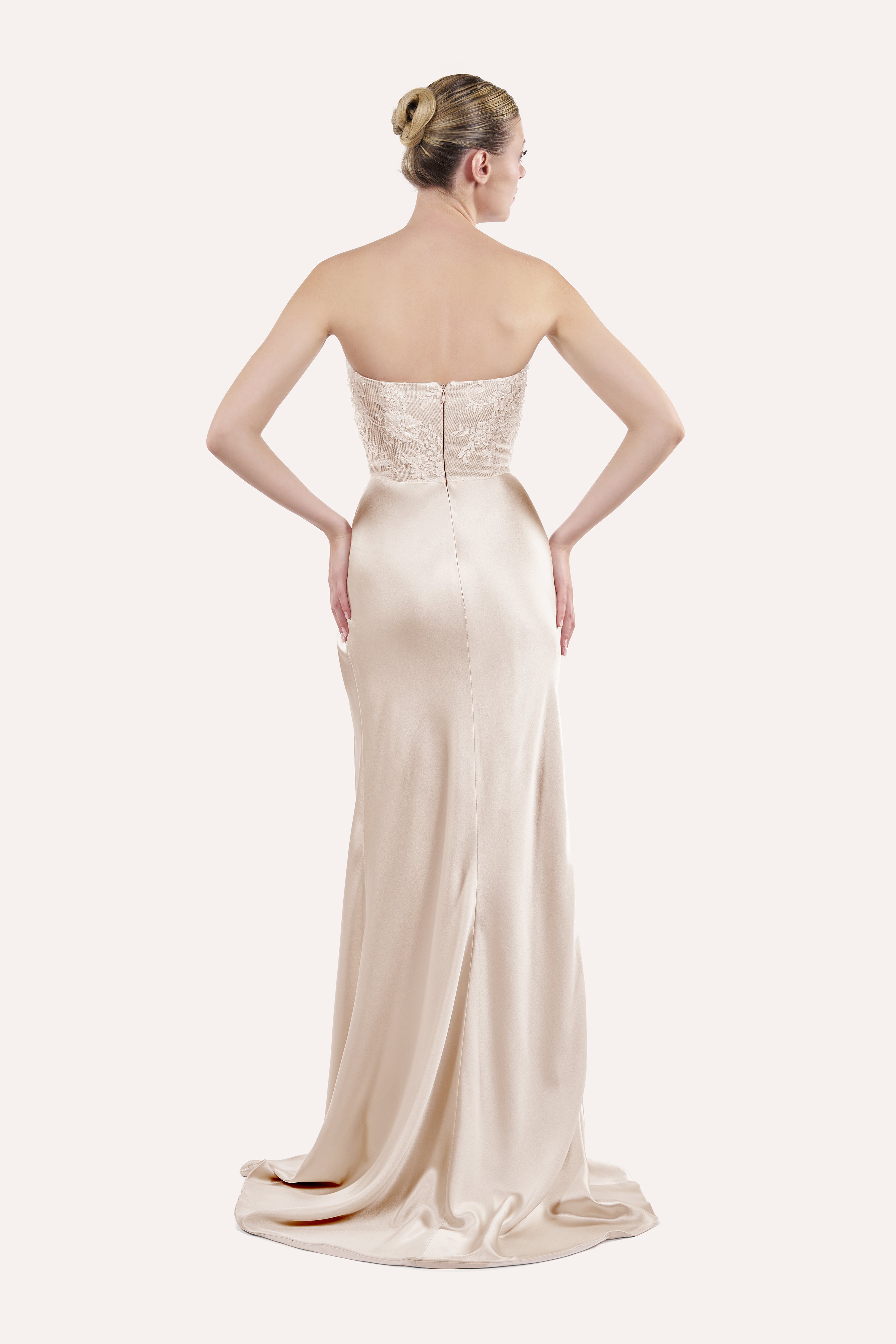 Round neck corset dress with draped skirt