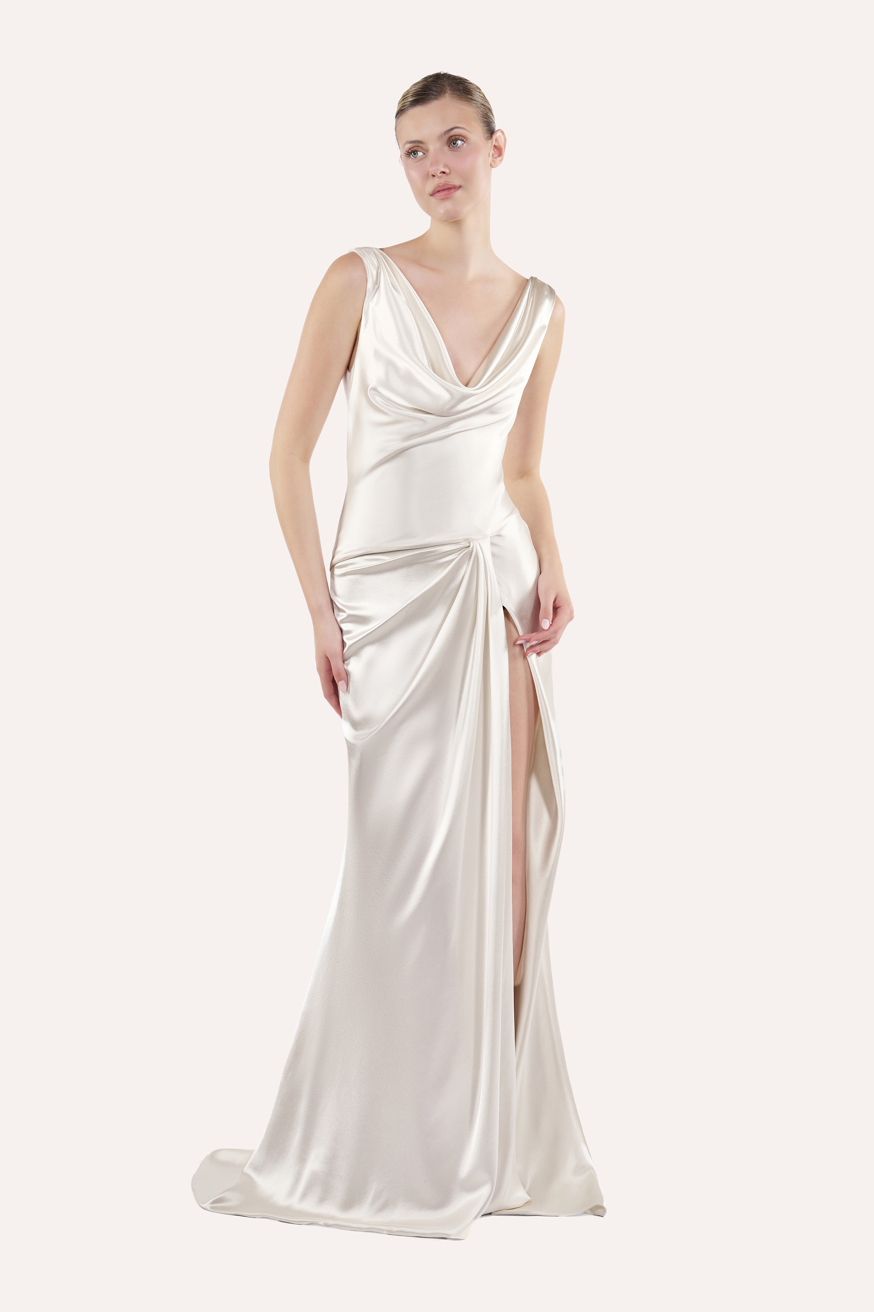 Draped cowl-neck dress