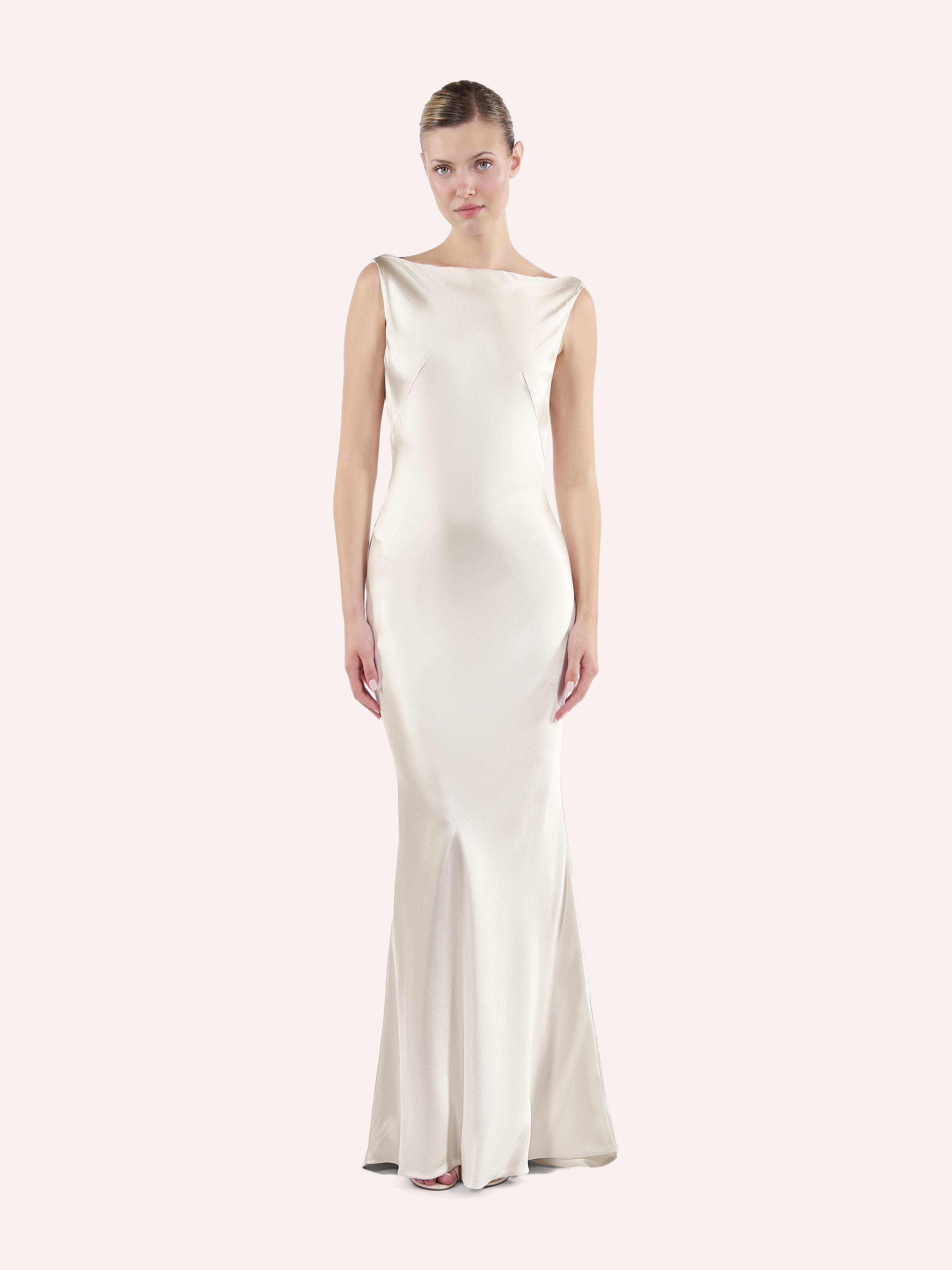 Boat neck cowl-back slip dress