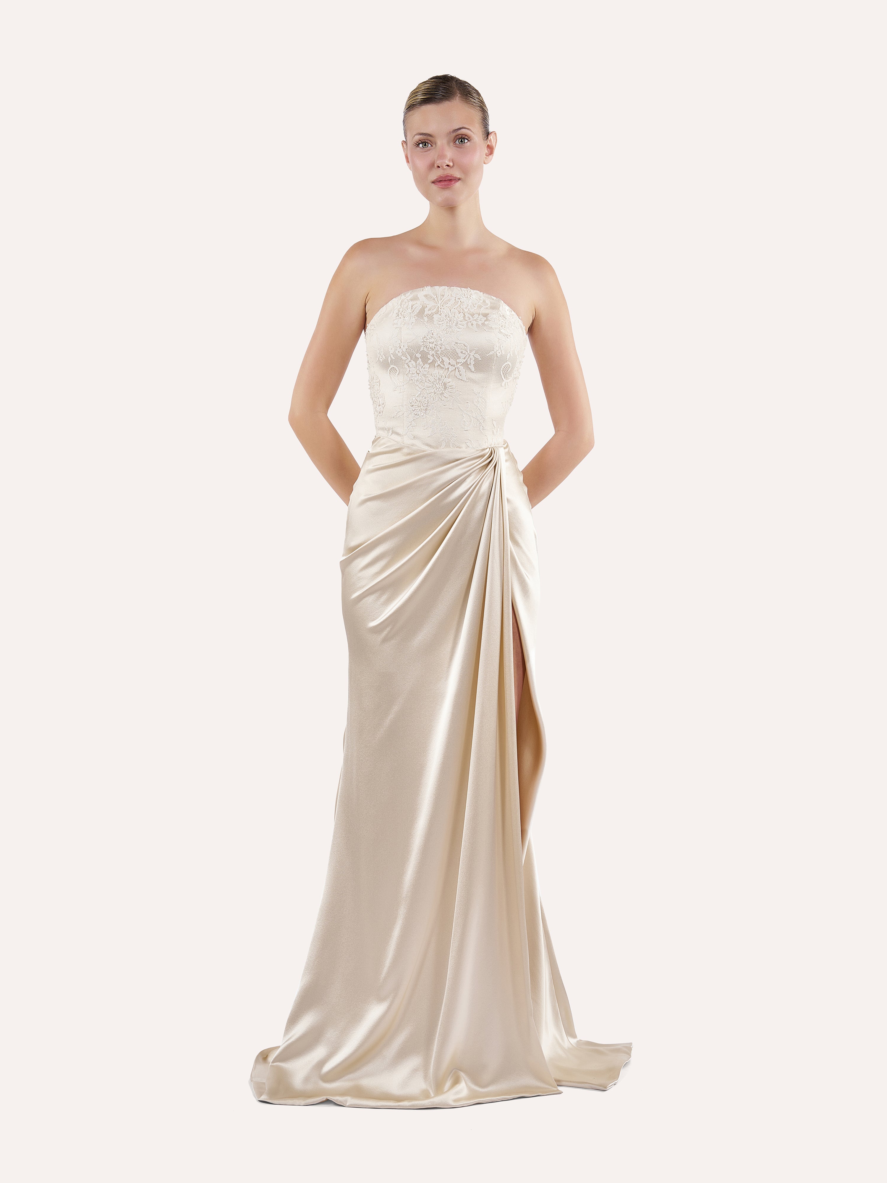 Round neck corset dress with draped skirt