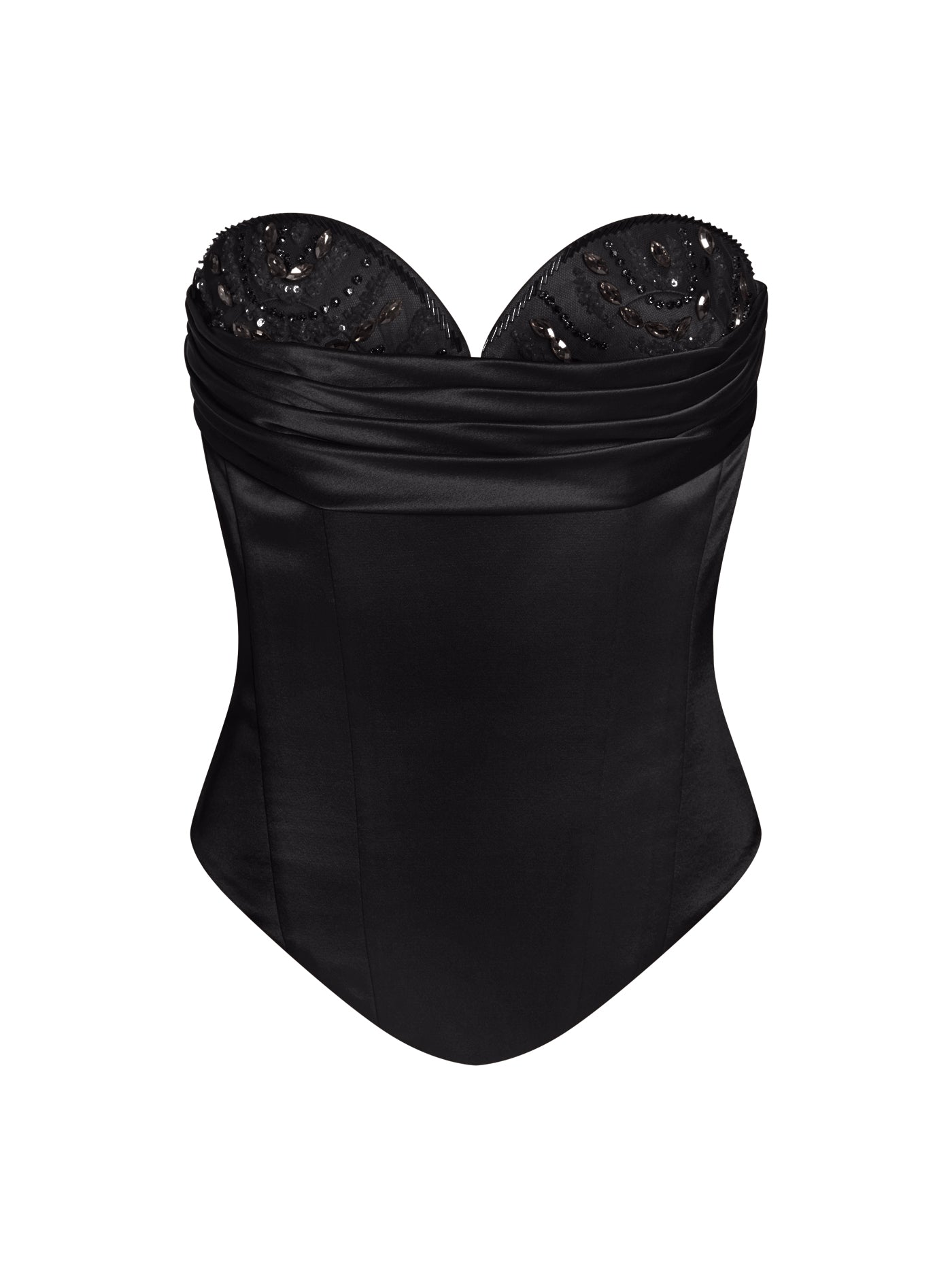 Embellished Cut-Cup Silk Corset with Draped Cowl