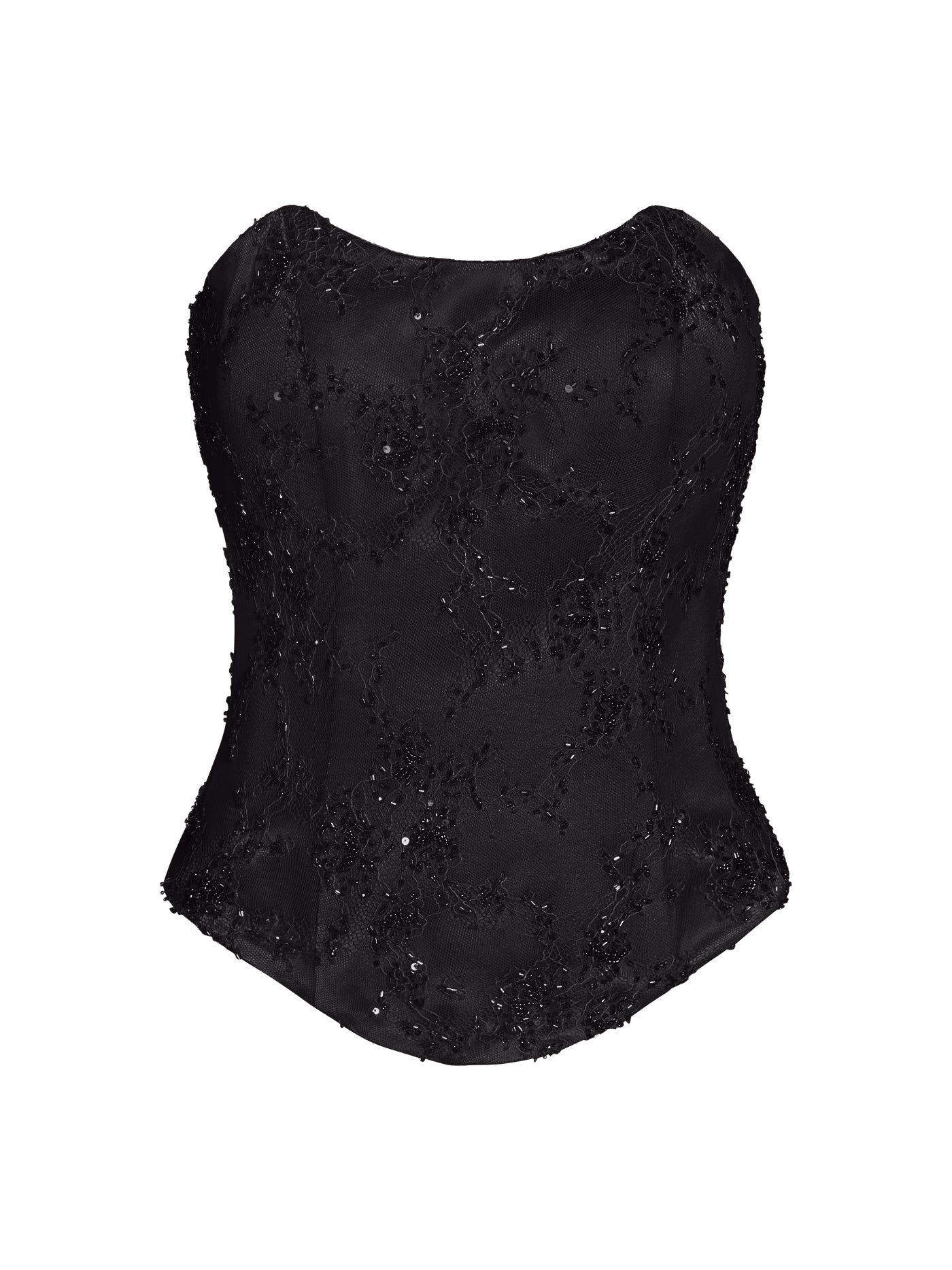 Embellished Lace Boat Silk Corset