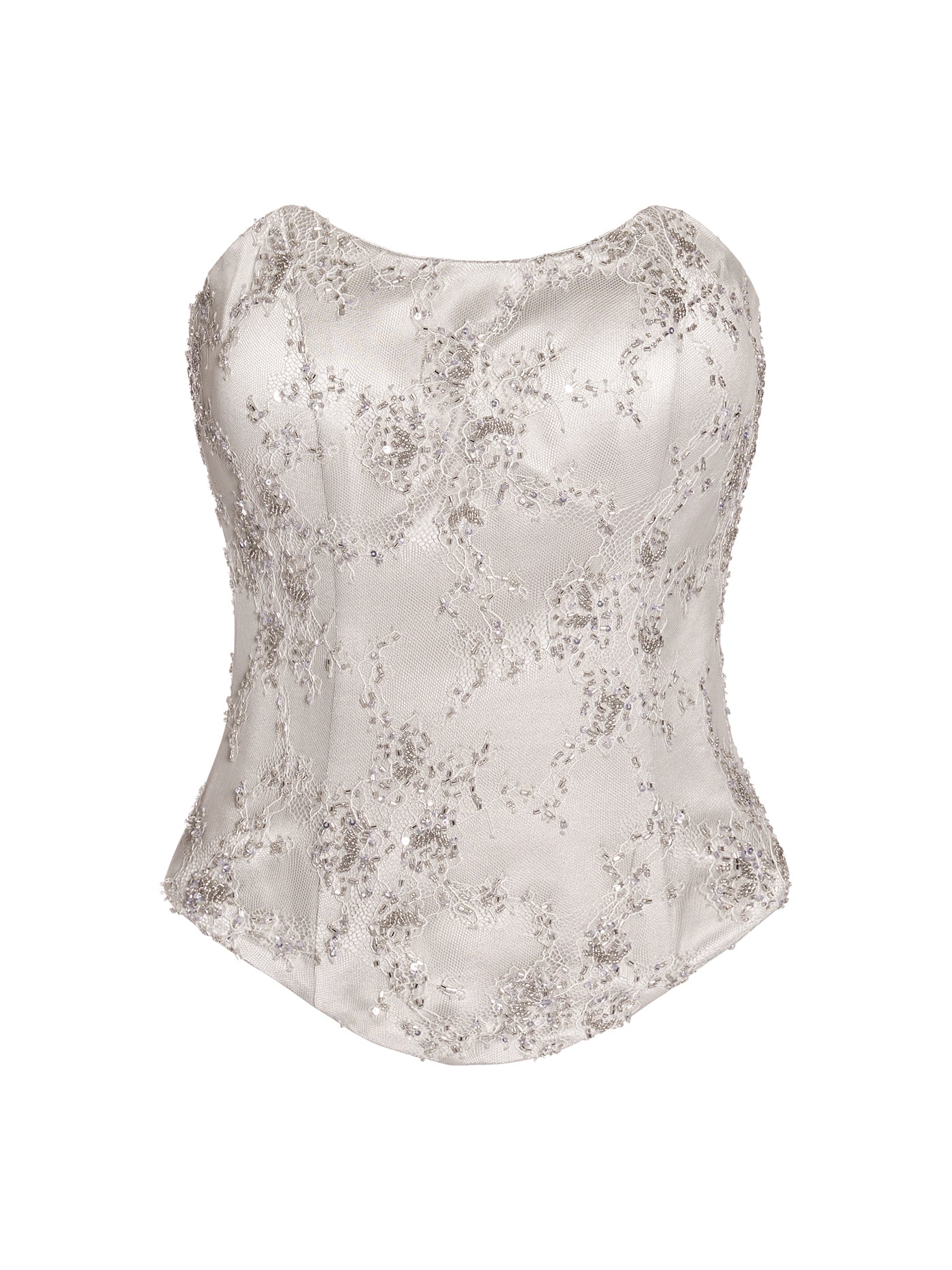 Embellished Lace Boat Silk Corset