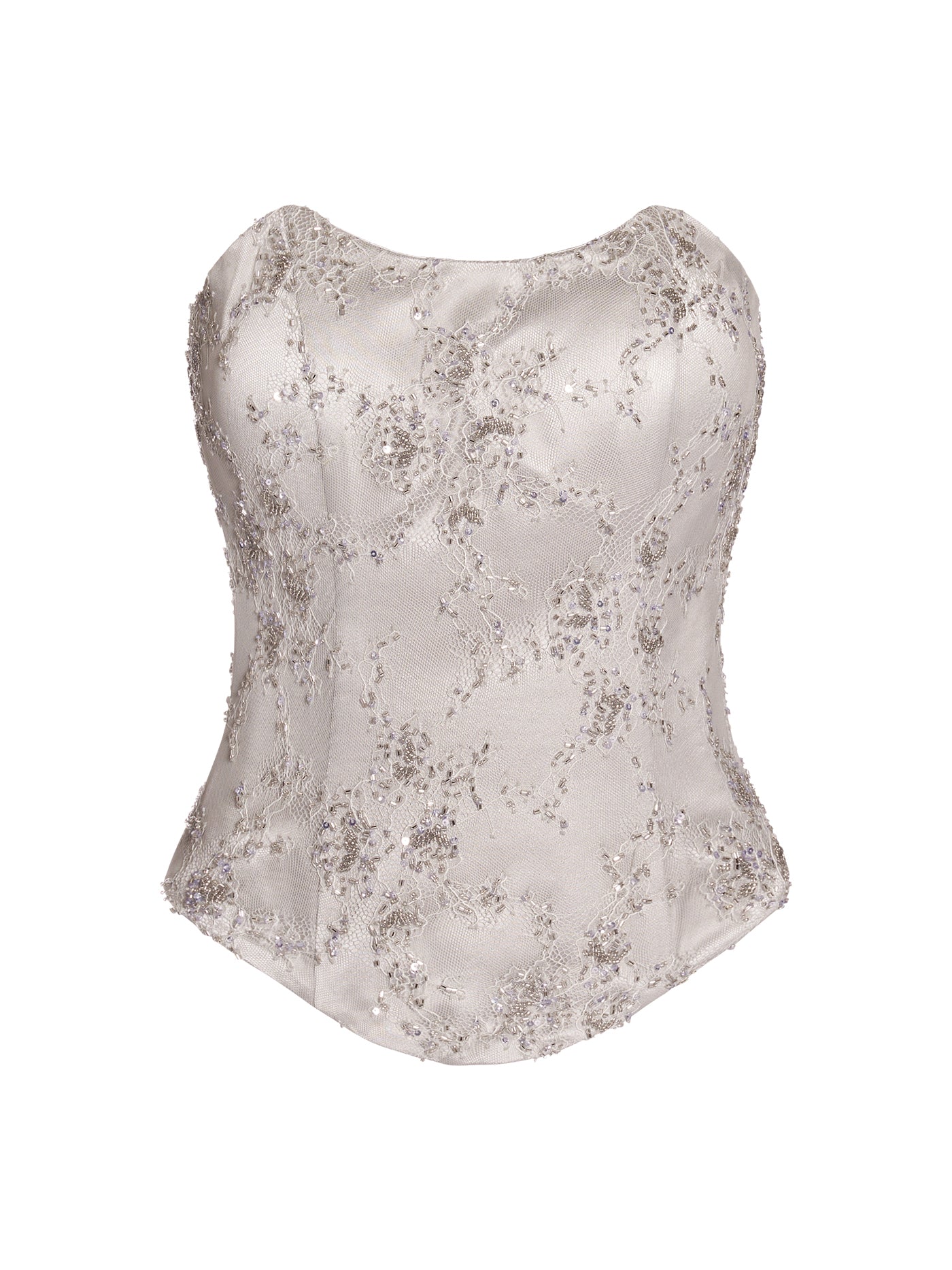 Embellished Lace Boat Silk Corset