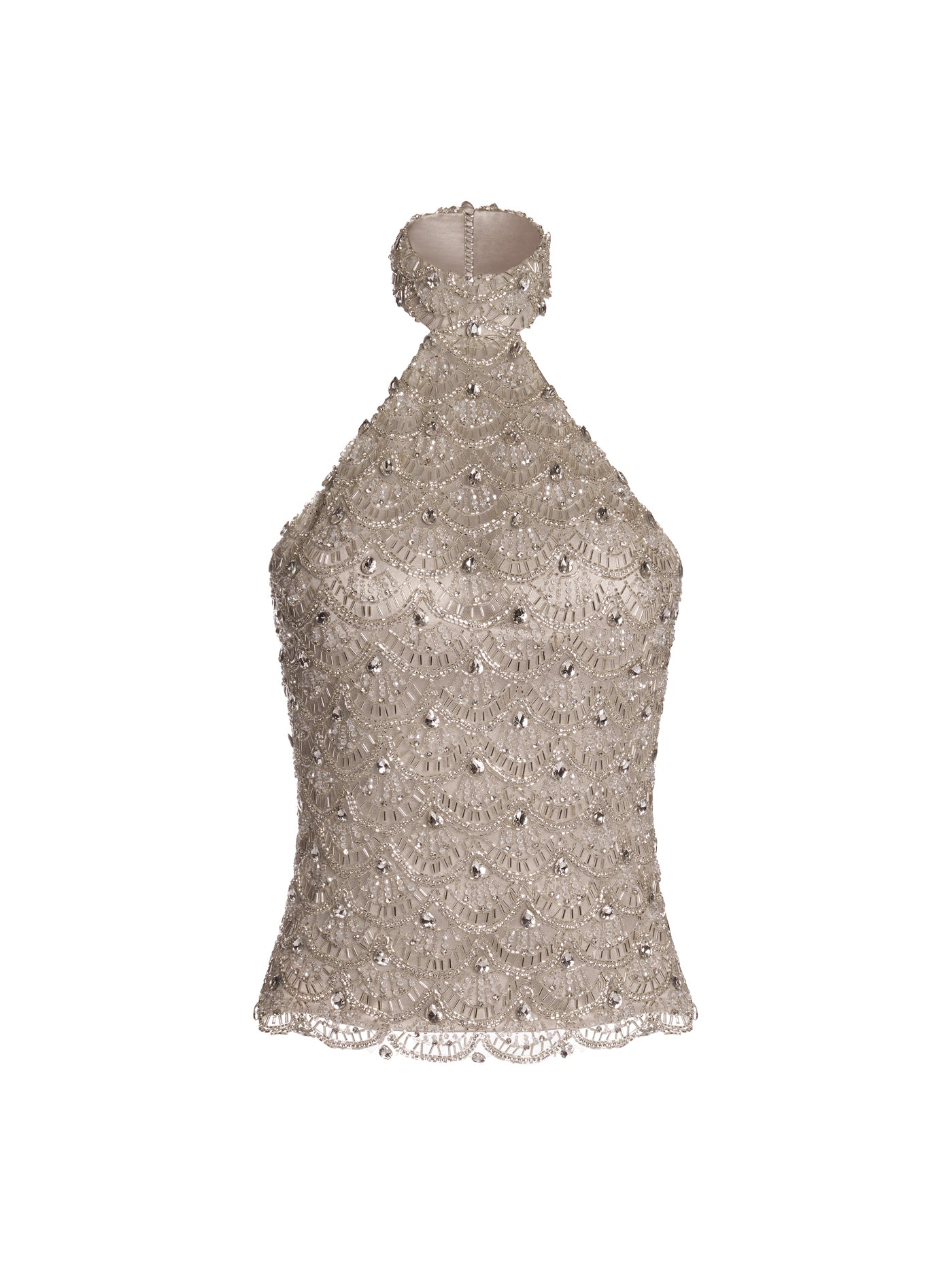 Crystal-Embellished Halter Silk Corset