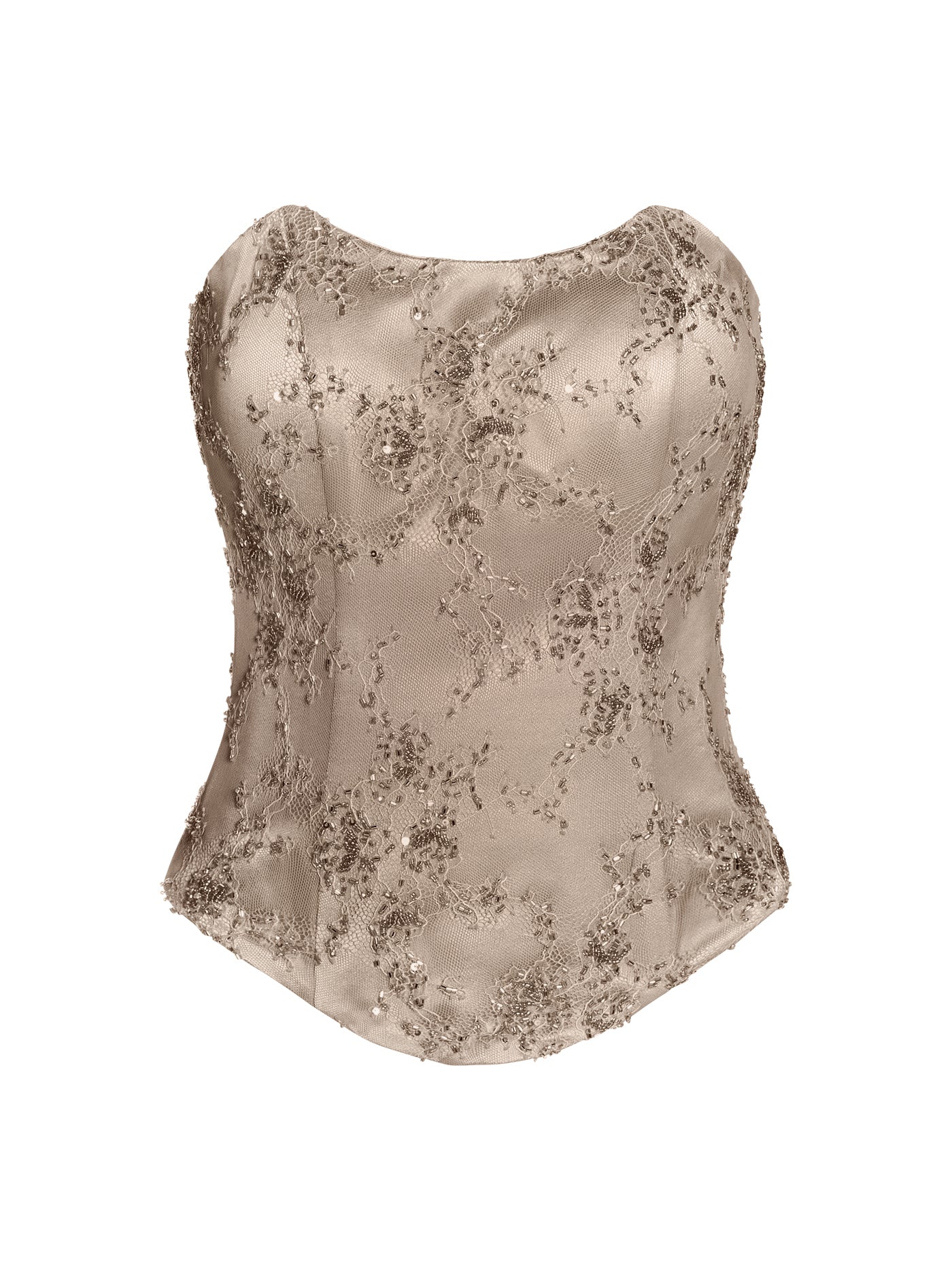 Embellished Boat Silk Corset