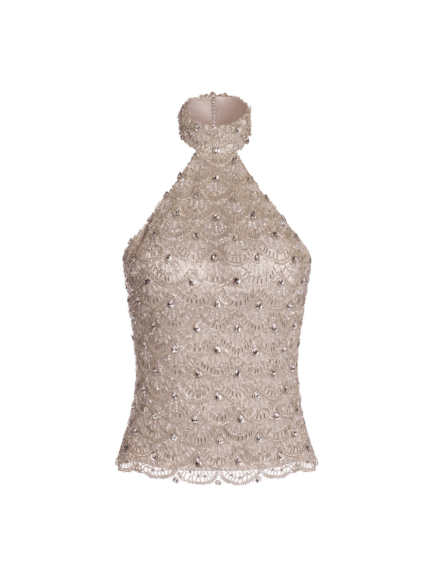 Crystal-Embellished Halter Silk Corset