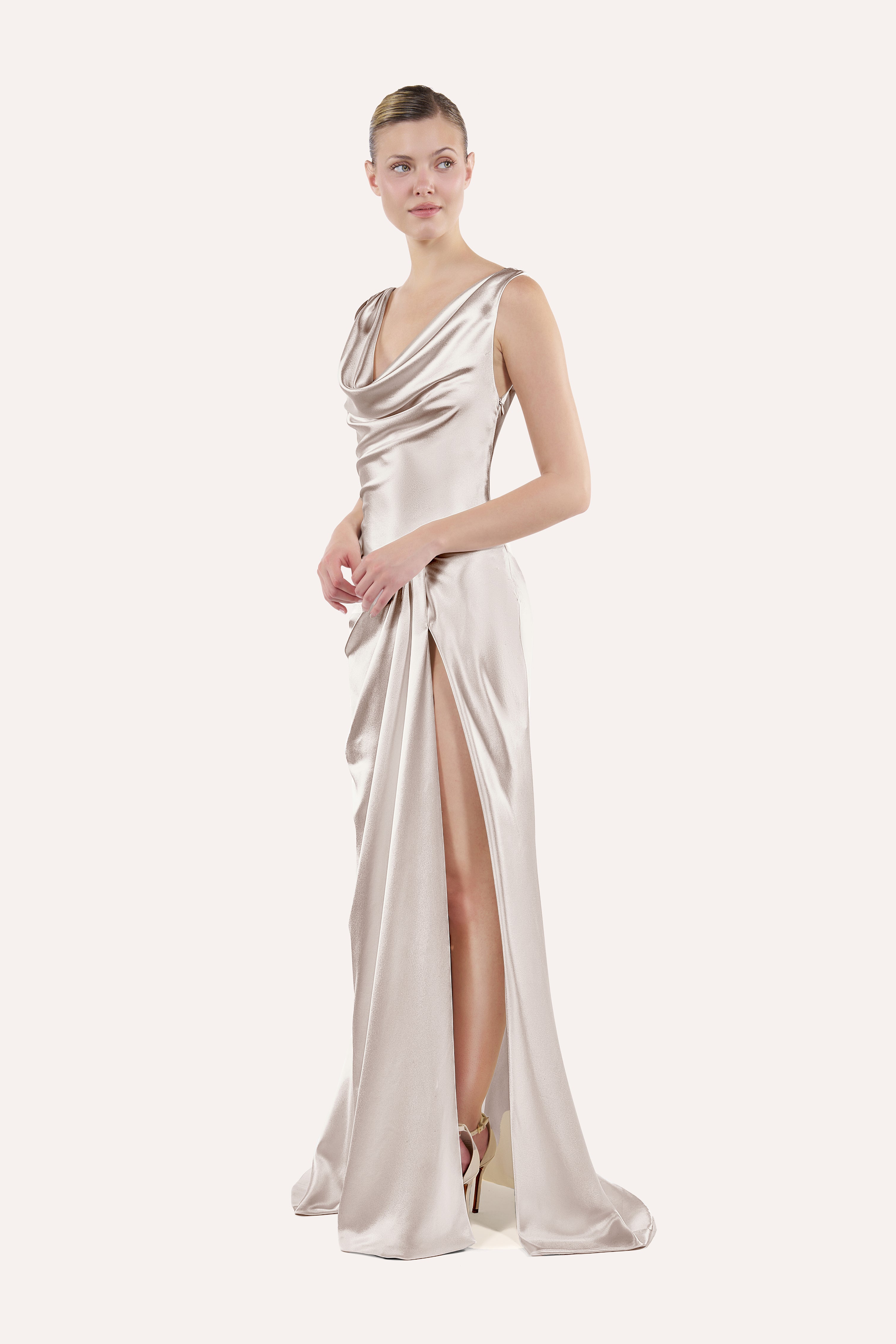 Draped cowl-neck dress