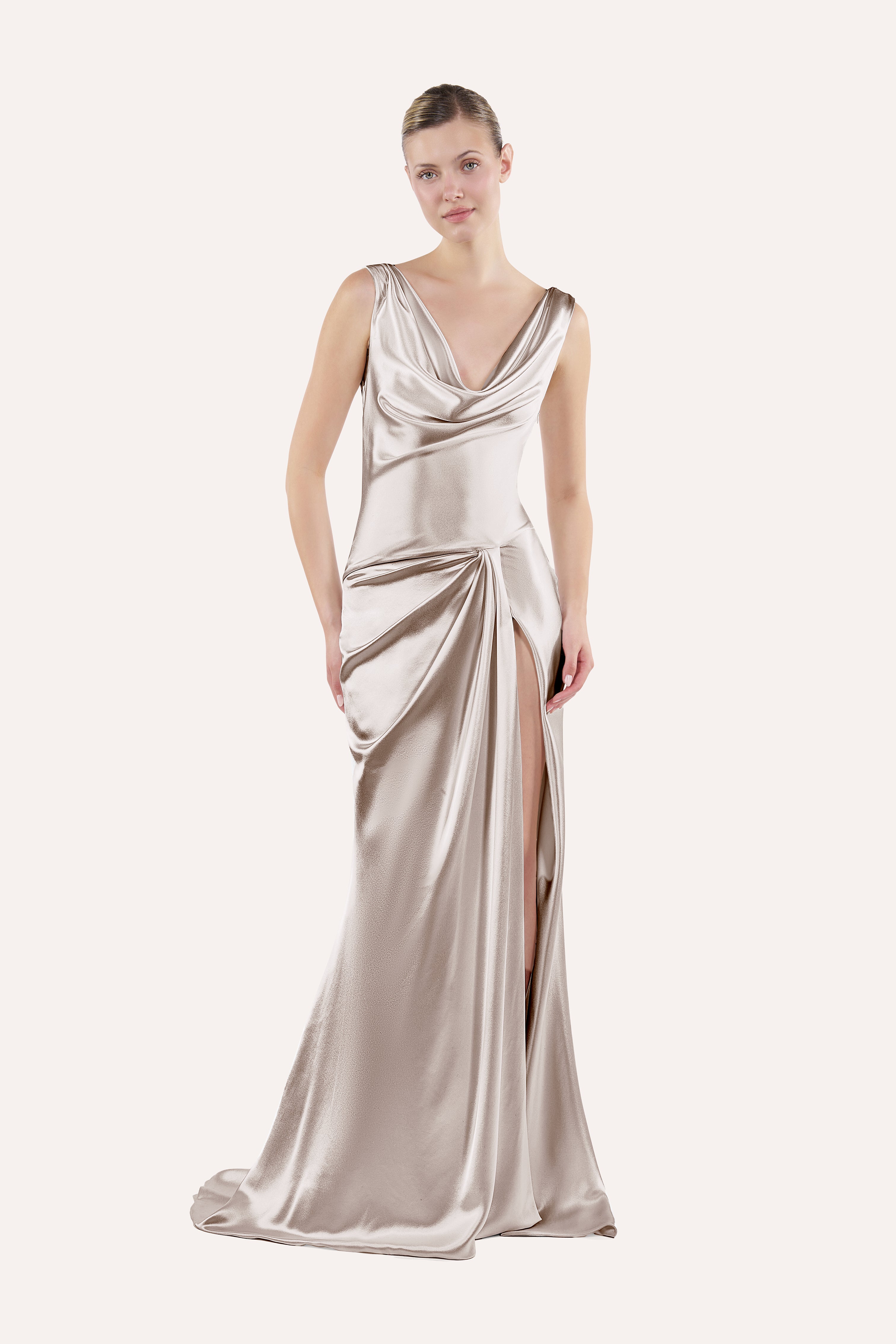 Draped cowl-neck dress