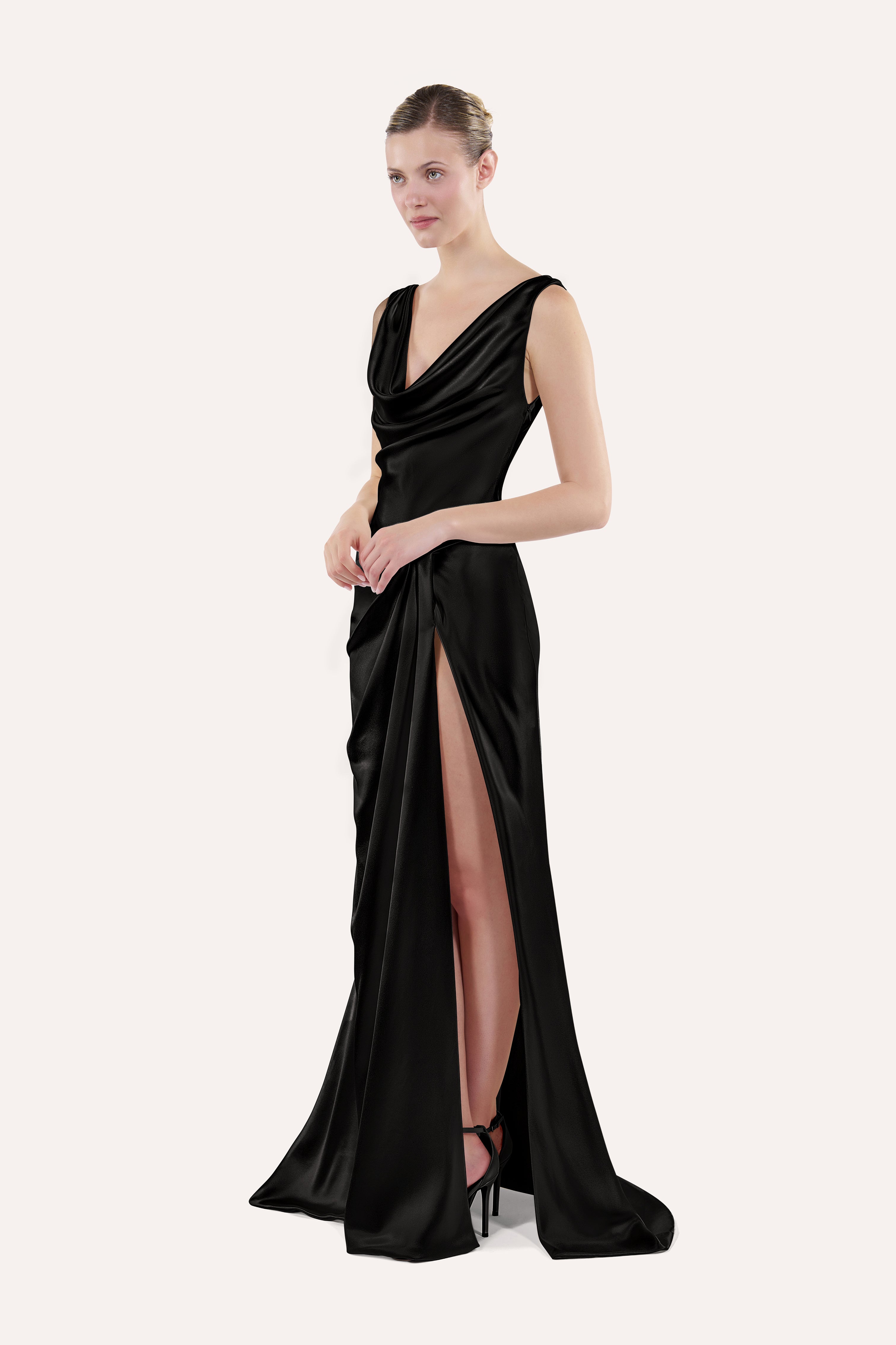 Draped cowl-neck dress