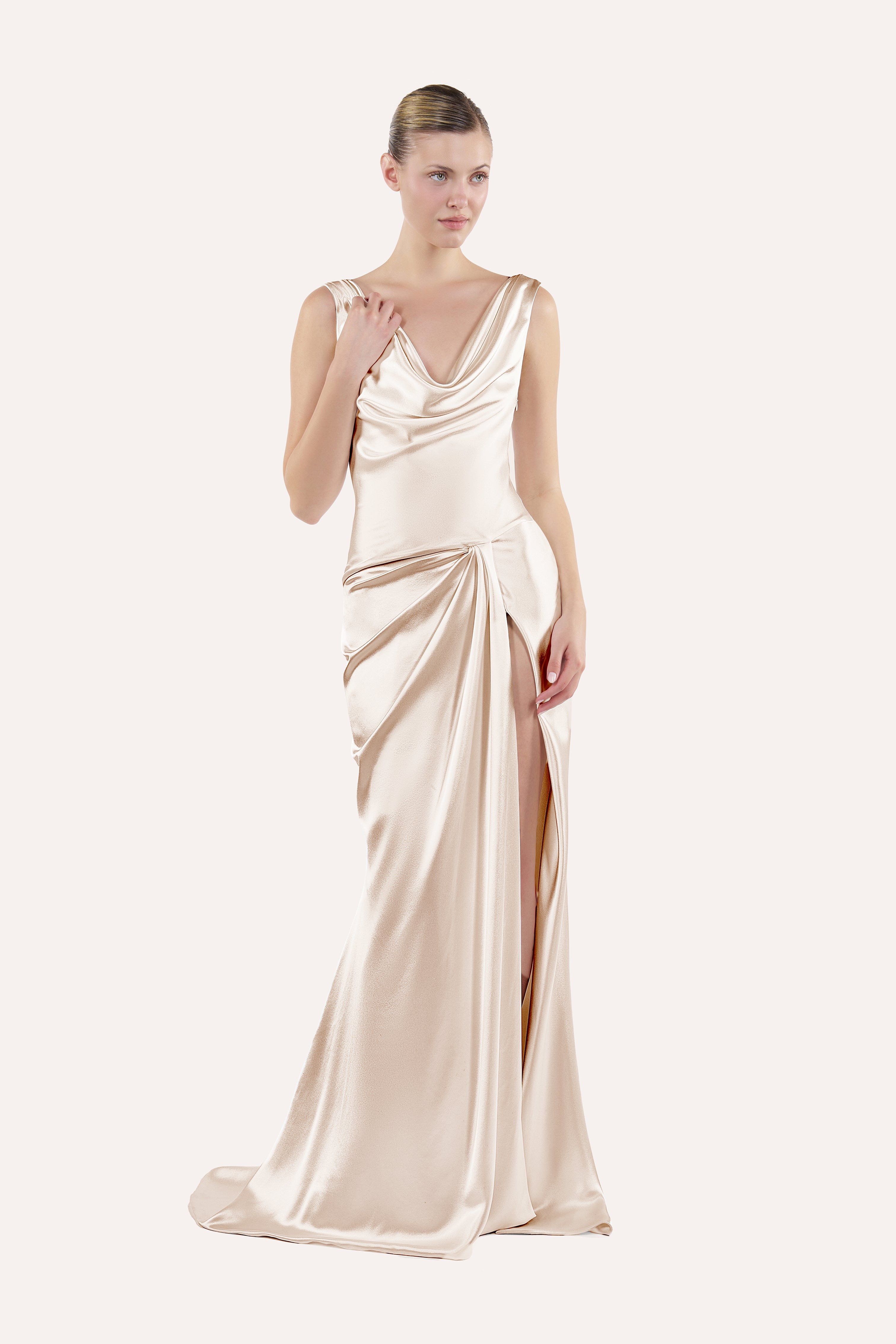 Draped cowl-neck dress