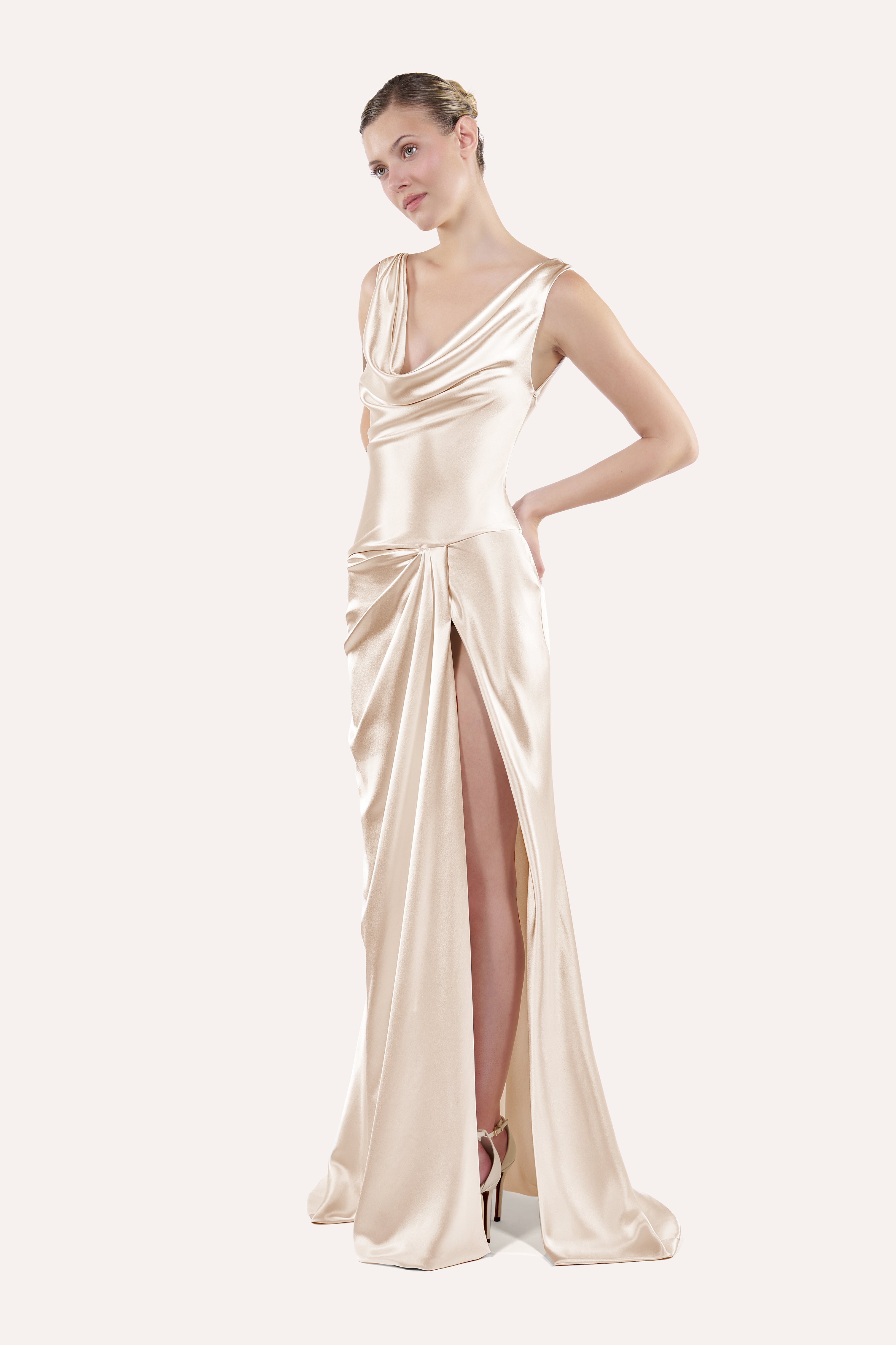 Draped cowl-neck dress