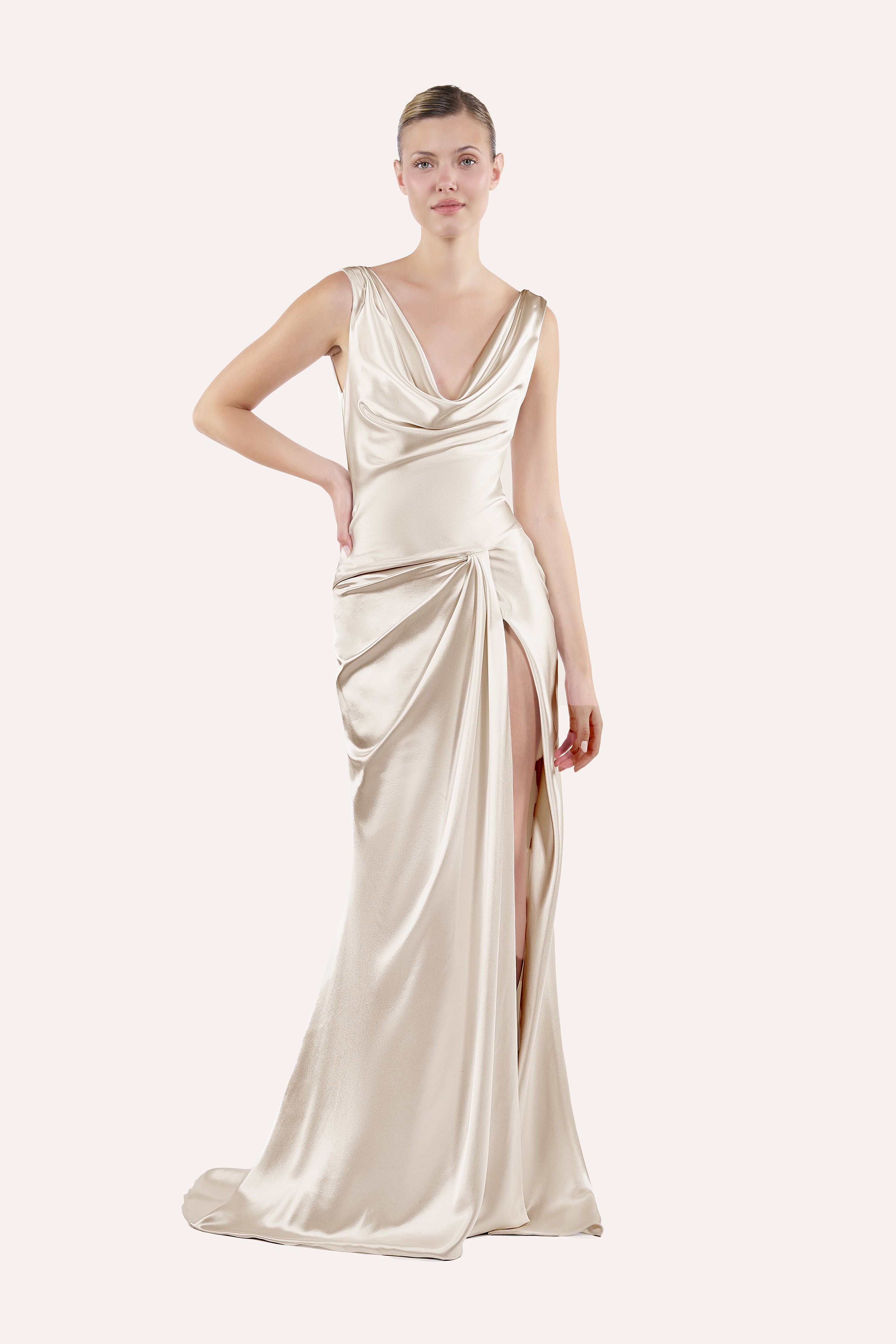 Draped cowl-neck dress