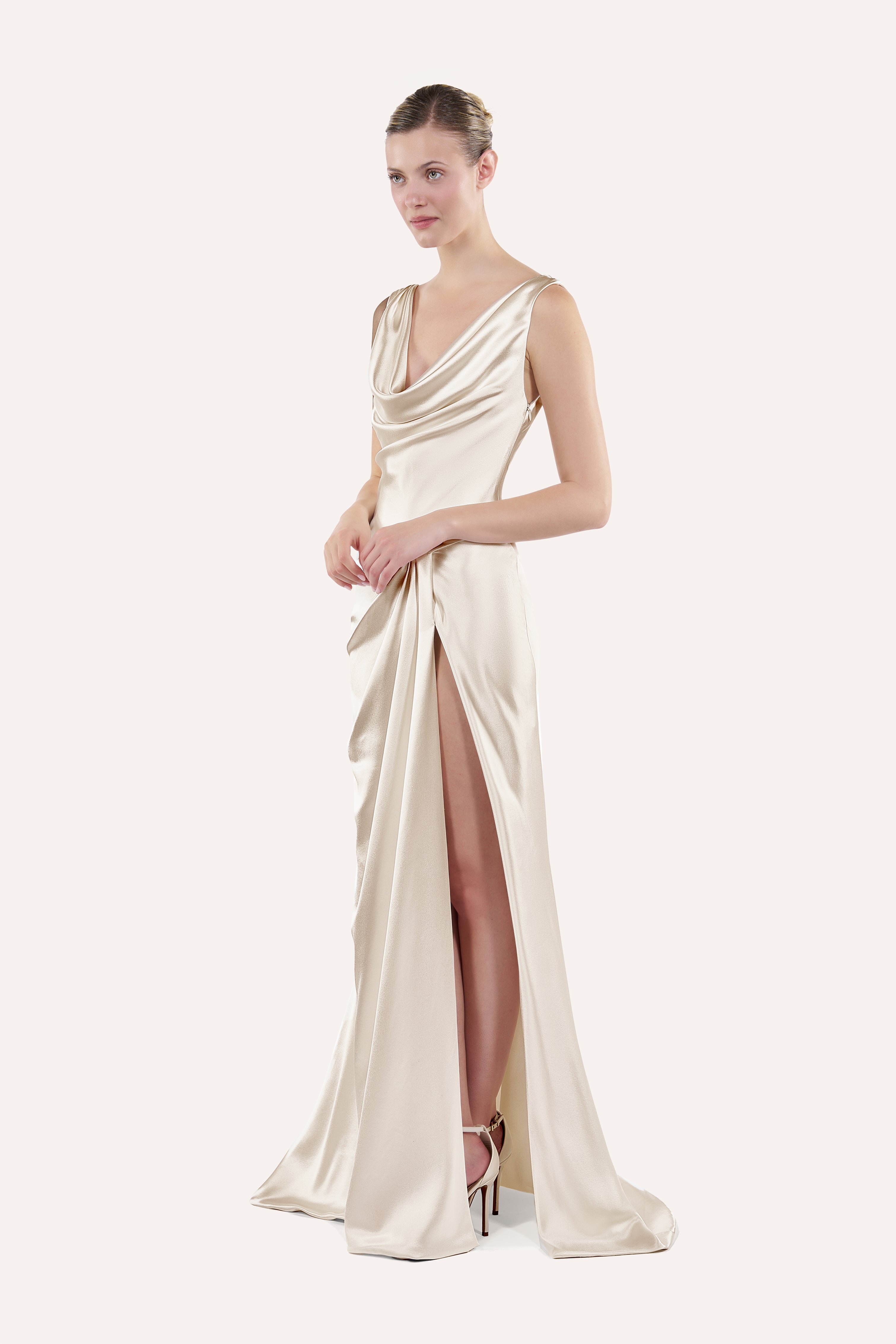 Draped cowl-neck dress