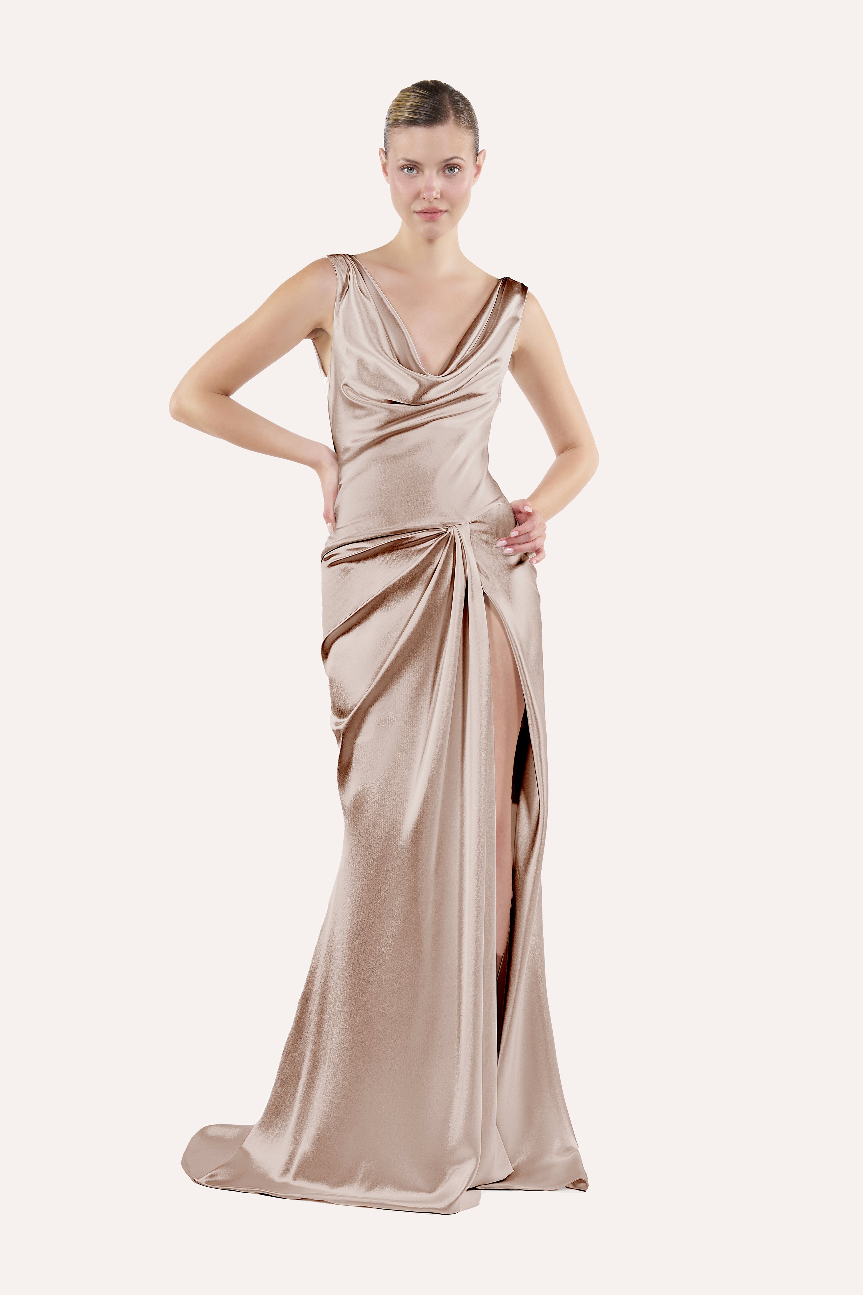 Draped cowl-neck dress