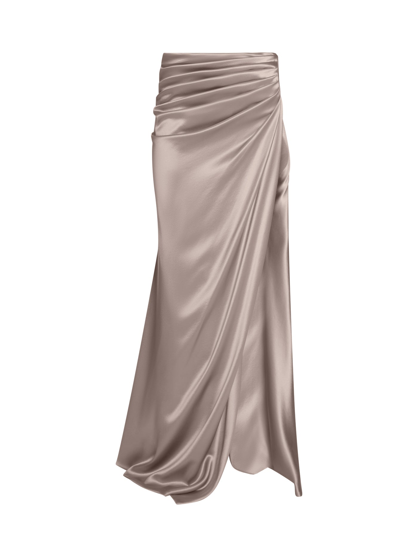 Draped Silk Long Skirt with Side Slit