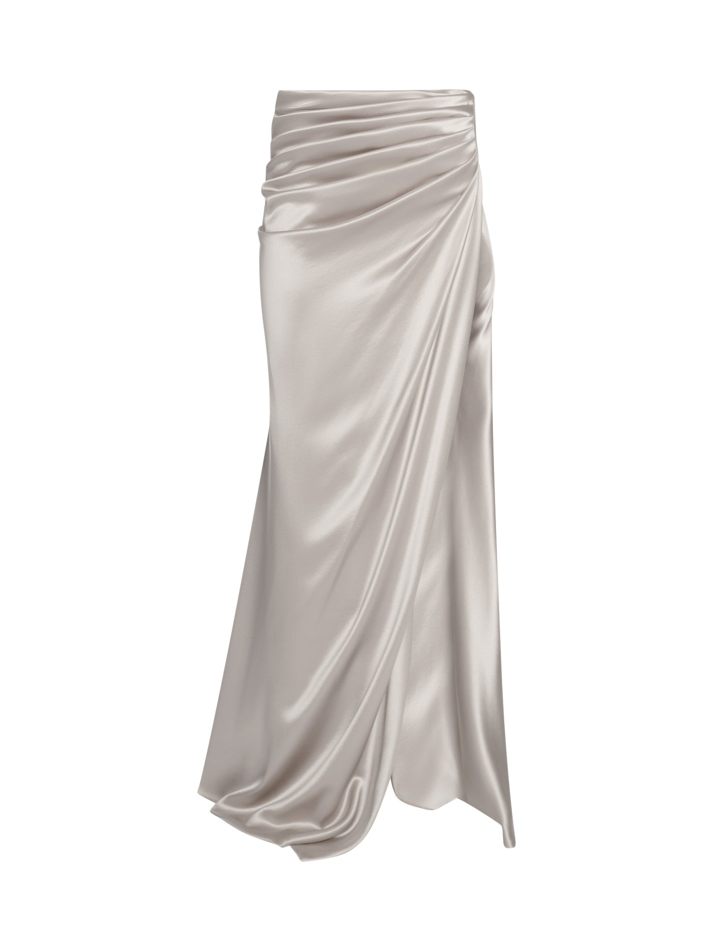 Draped Silk Long Skirt with Side Slit