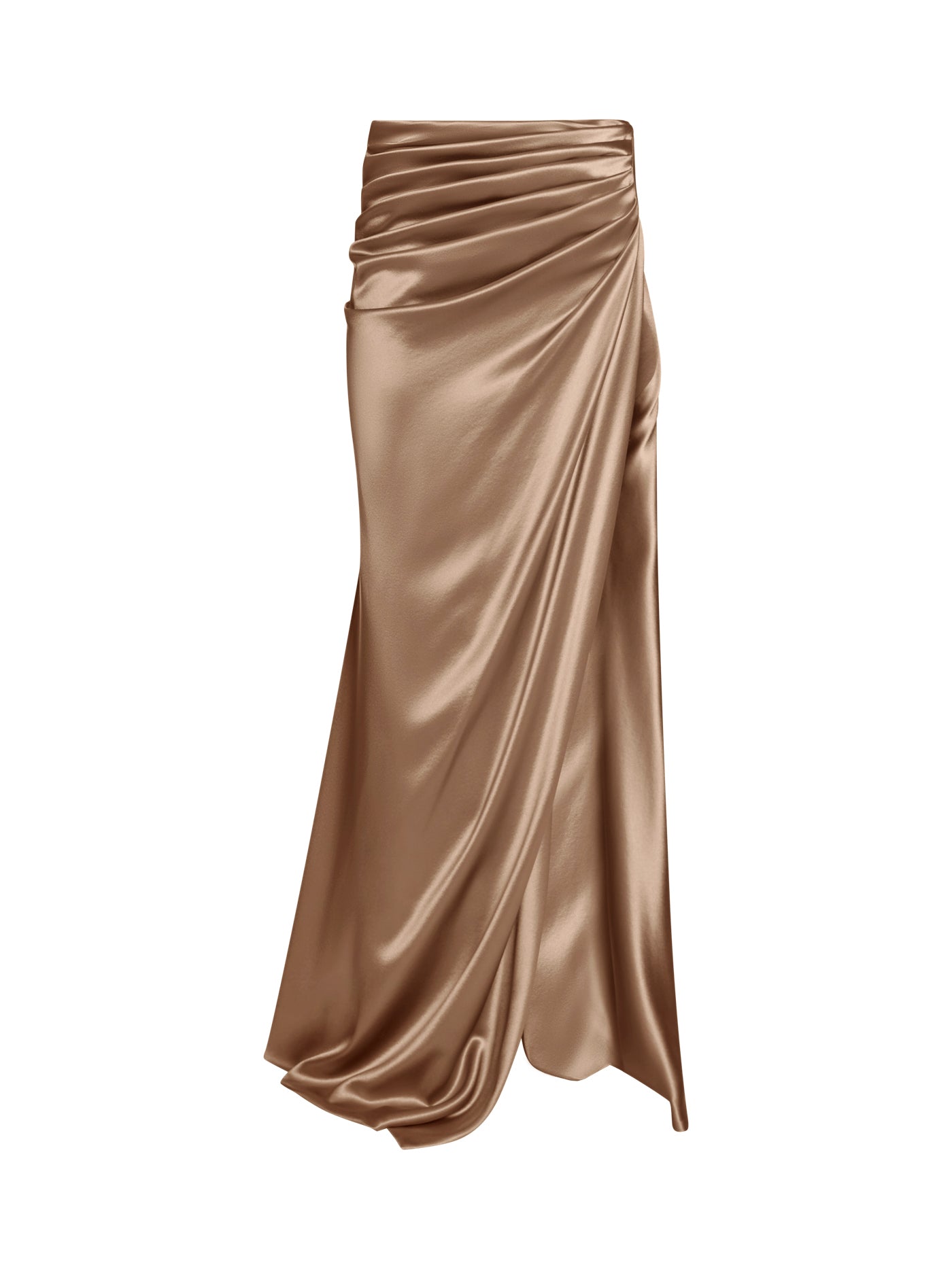 Draped Silk Long Skirt with Slit