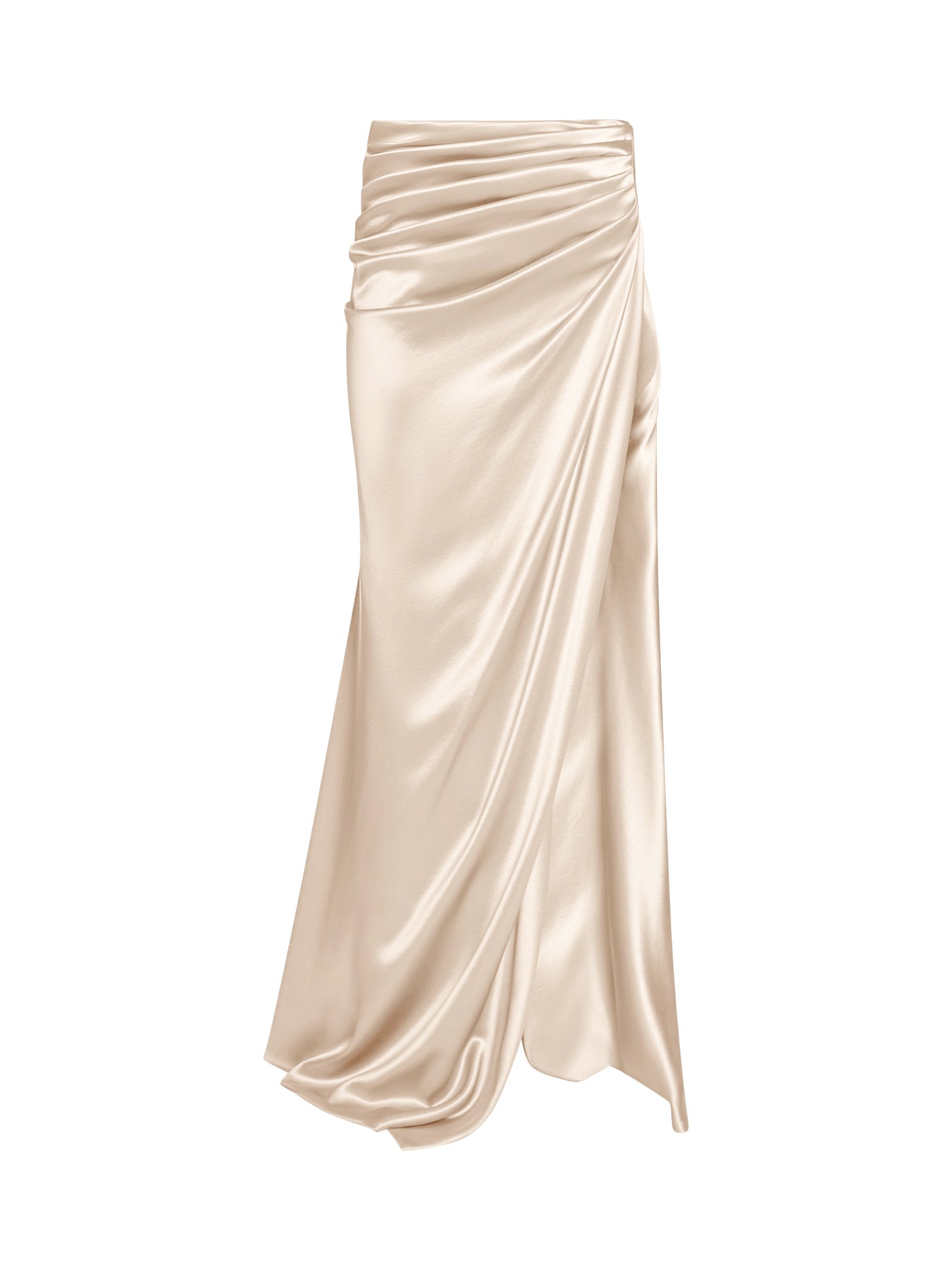 Draped Silk Long Skirt with Slit
